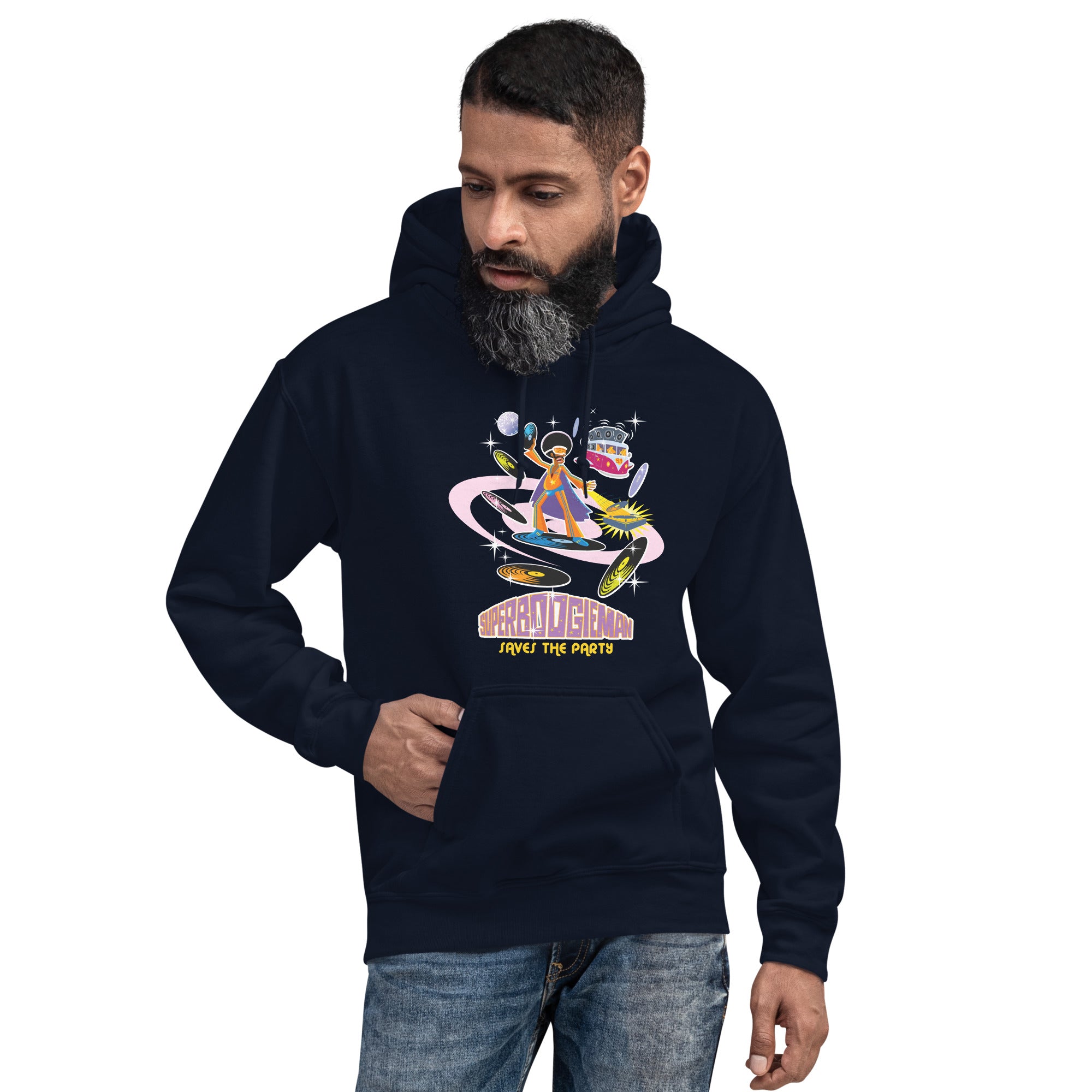 Unisex Hoodie Superboogieman Saves the Party on dark colors