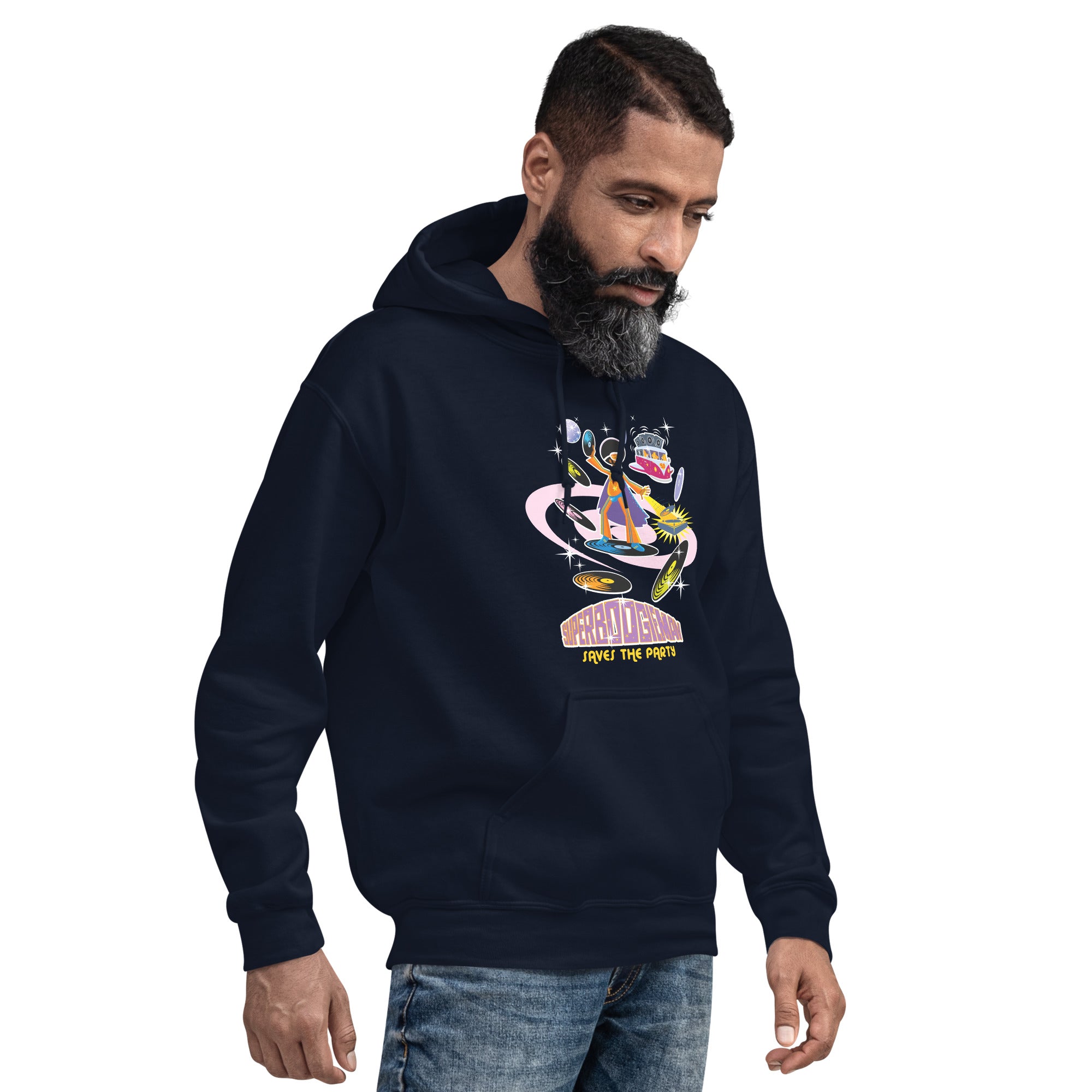 Unisex Hoodie Superboogieman Saves the Party on dark colors