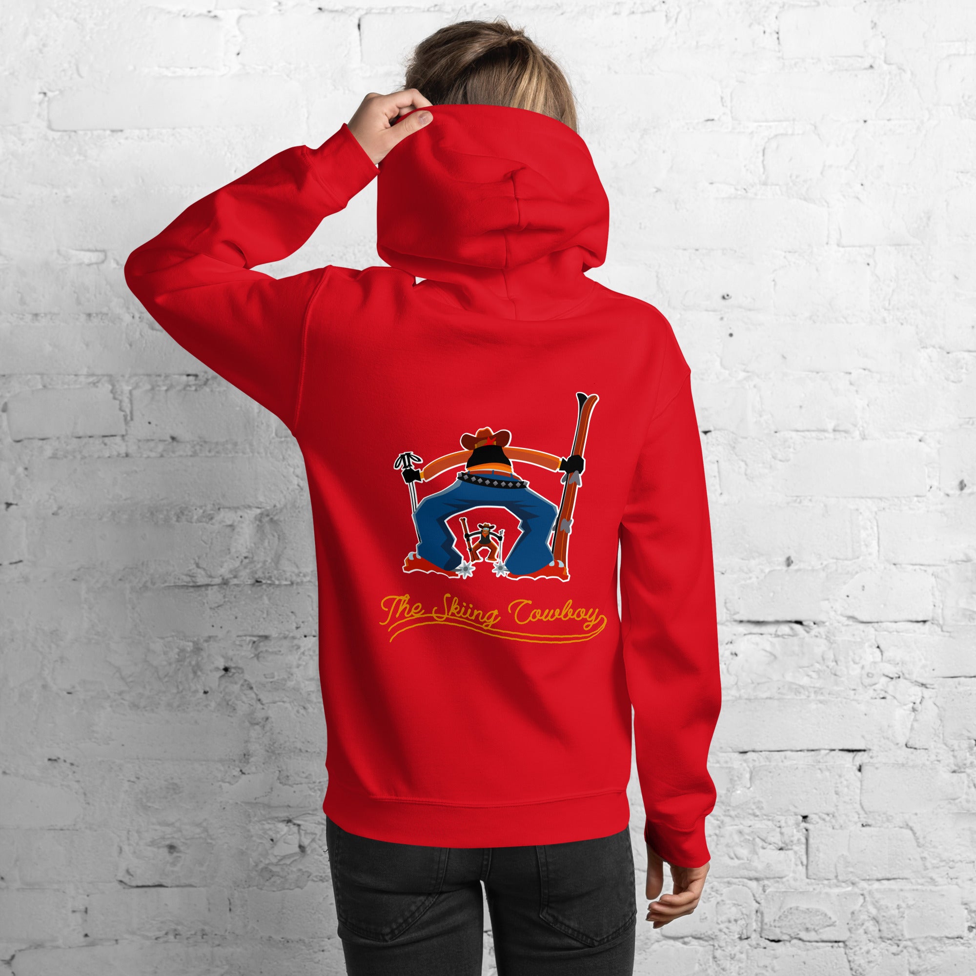 Unisex Hoodie Skiing Duel Outline on bright colors (front & back)