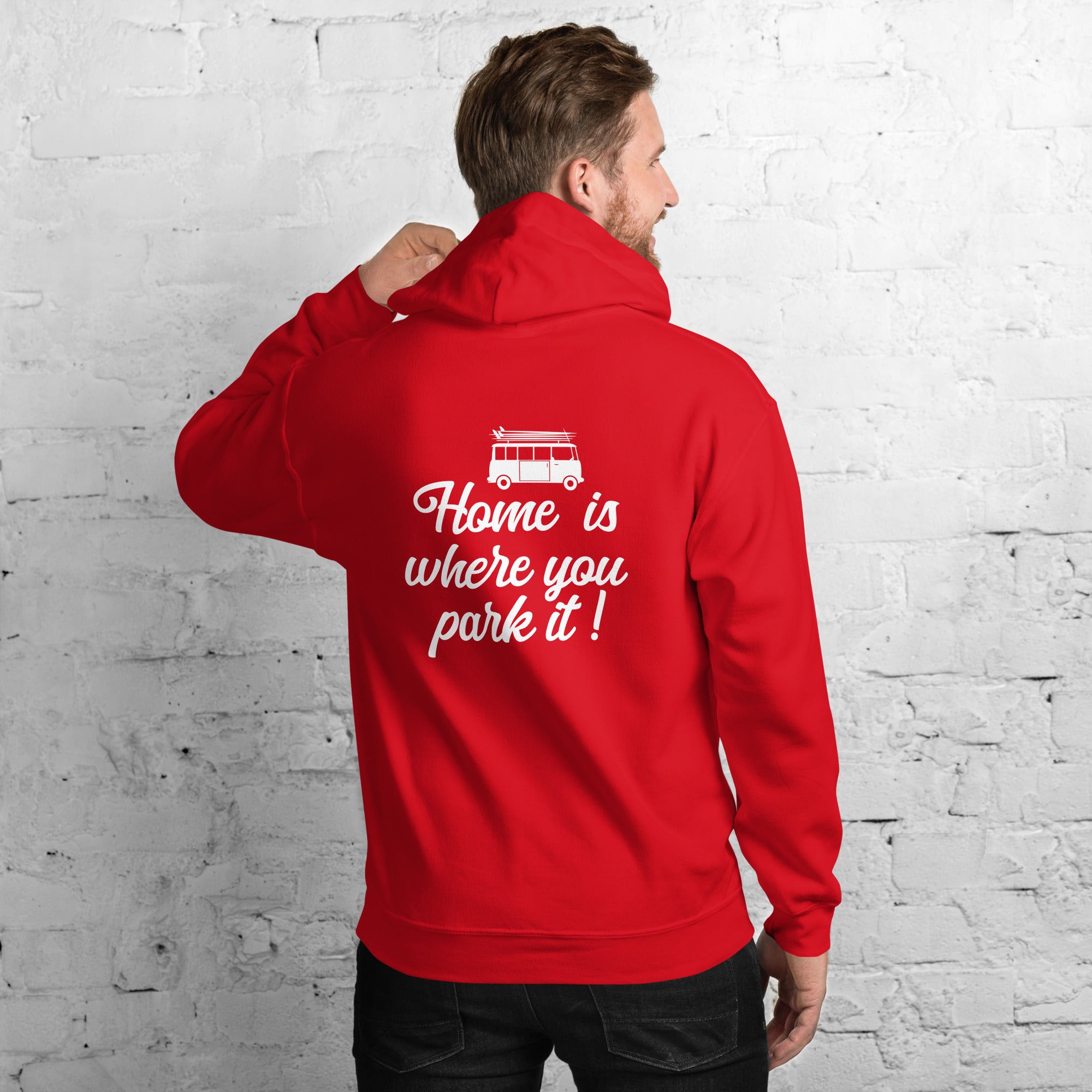 Sweat à capuche d'hiver unisexe Vintage Campers: Home is where you park it sur couleurs vives (face & dos)