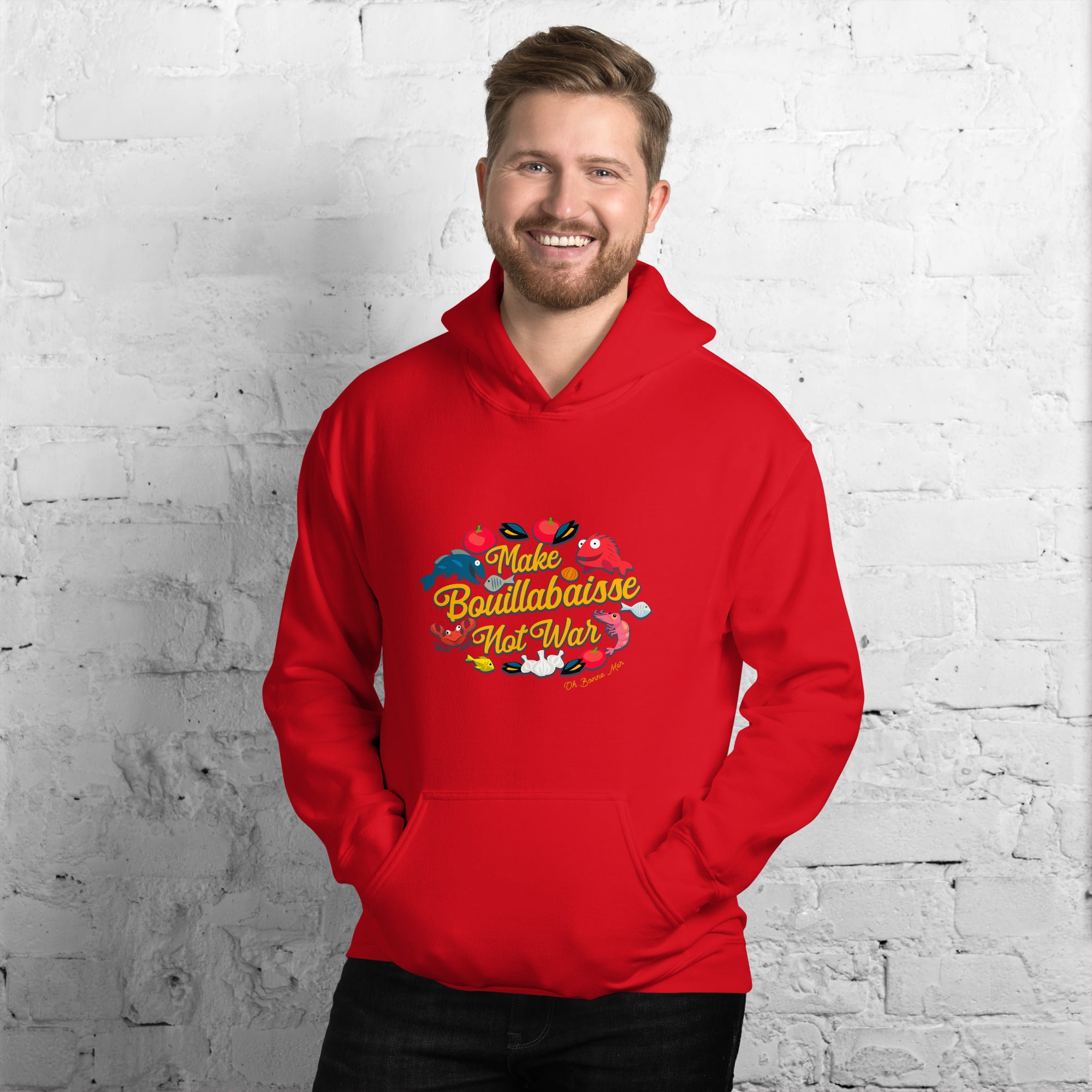 Sweat à capuche d'hiver unisexe Make Bouillabaisse Not War sur couleurs vives