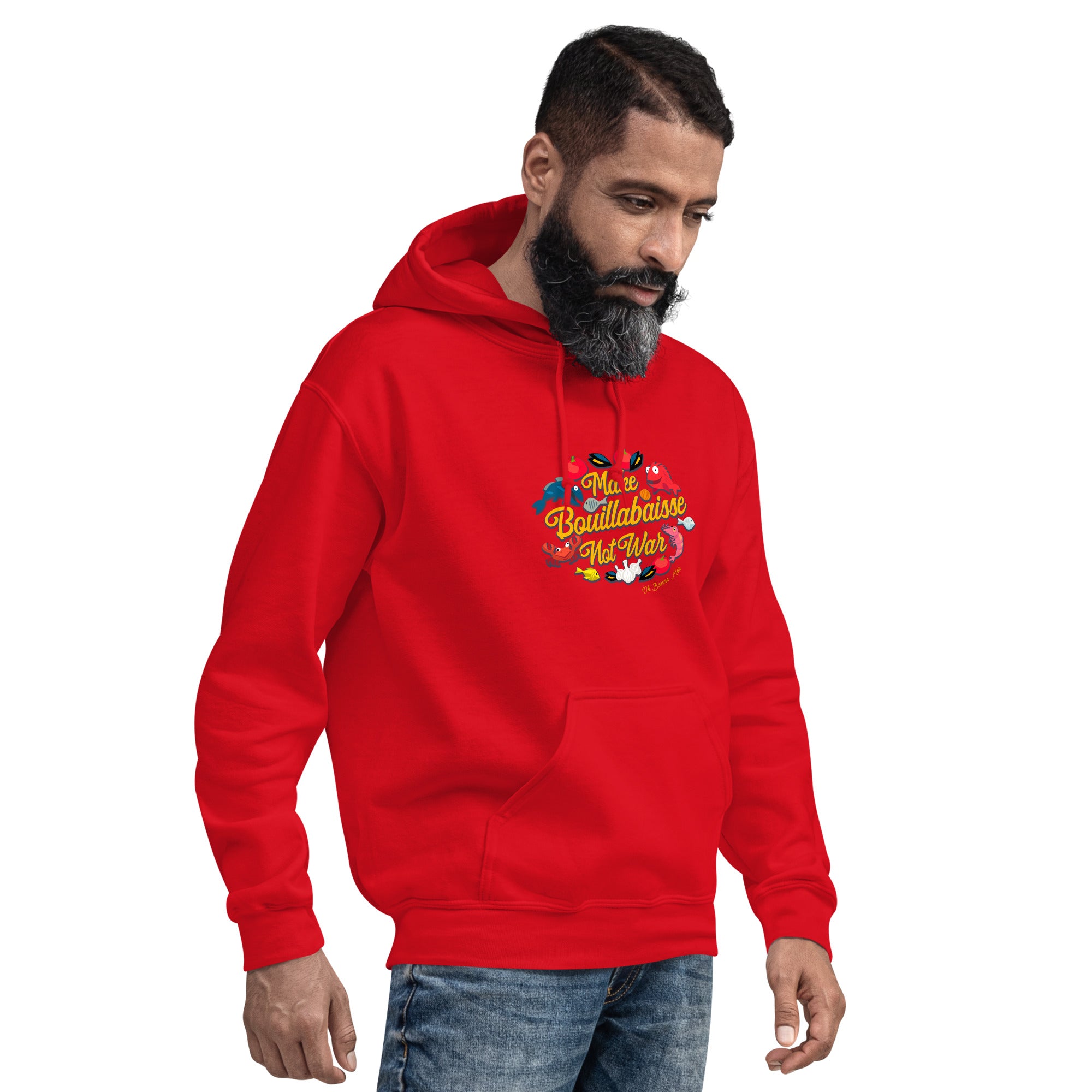 Sweat à capuche d'hiver unisexe Make Bouillabaisse Not War sur couleurs vives