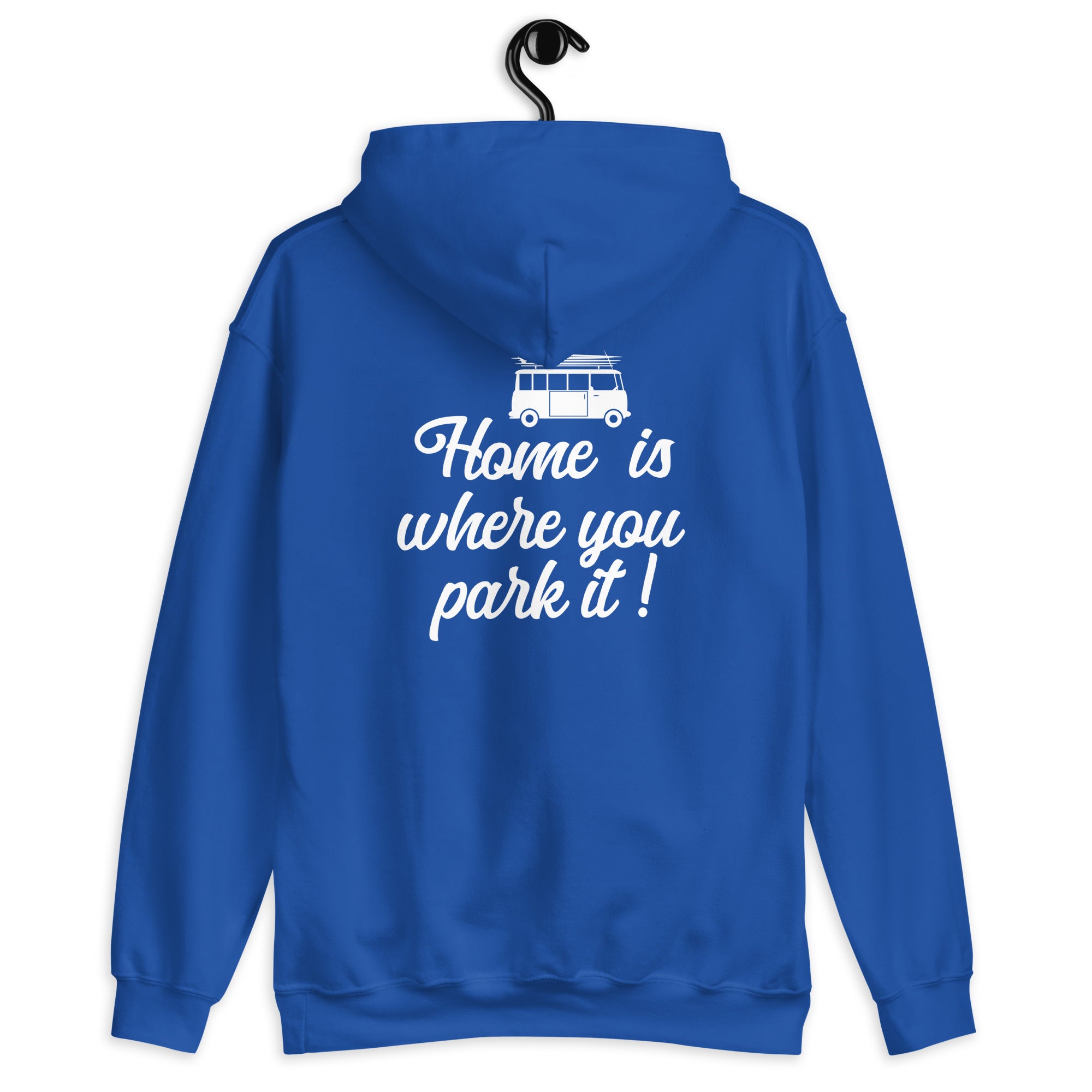 Sweat à capuche d'hiver unisexe Vintage Campers: Home is where you park it sur couleurs vives (face & dos)