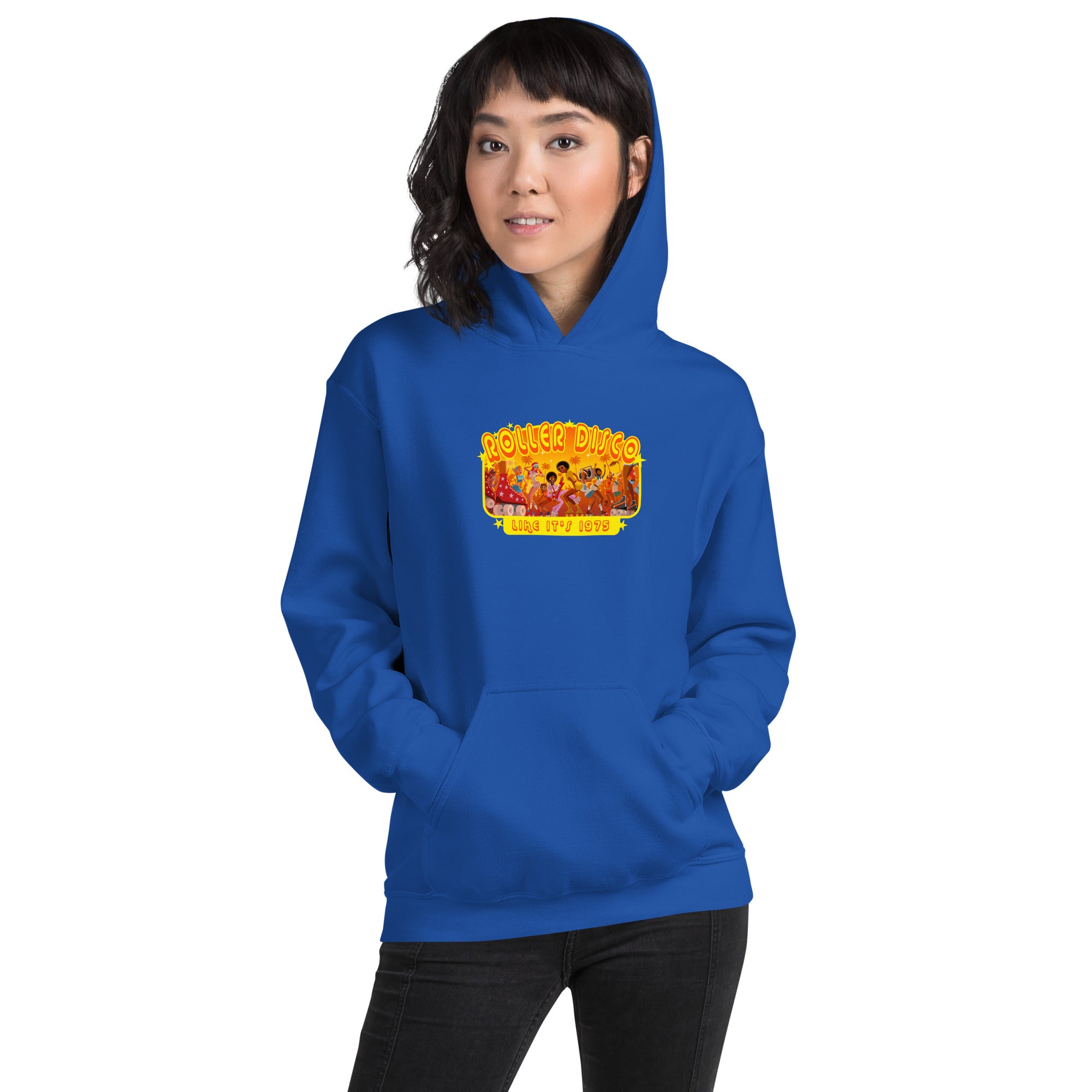 Unisex Hoodie Roller Disco 1975 on bright colors