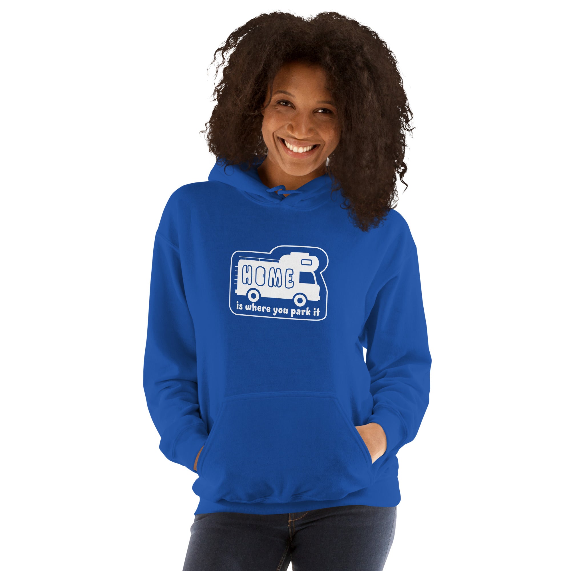 Sweat à capuche d'hiver unisexe Vintage Campers: Home is where you park it sur couleurs vives (face & dos)