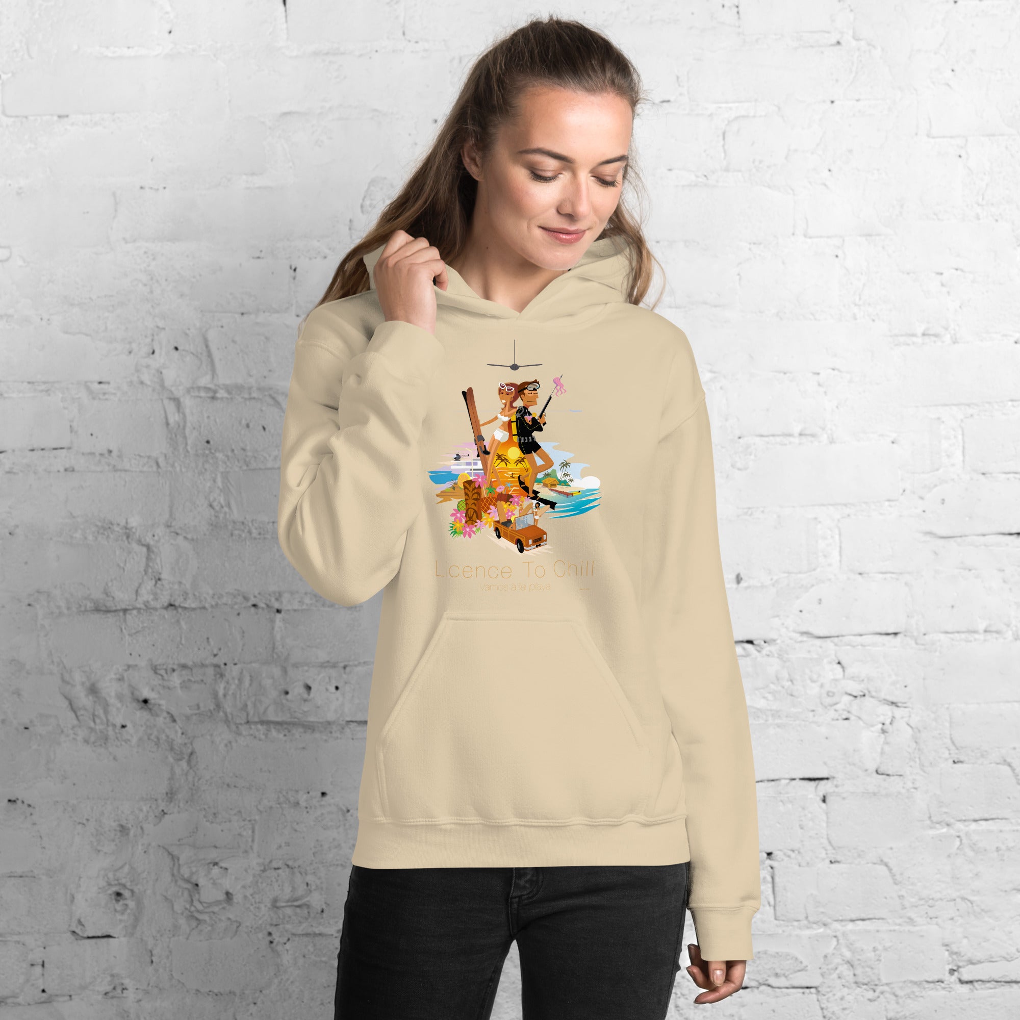 Unisex Hoodie License to Chill Vamos a la Playa on light colors