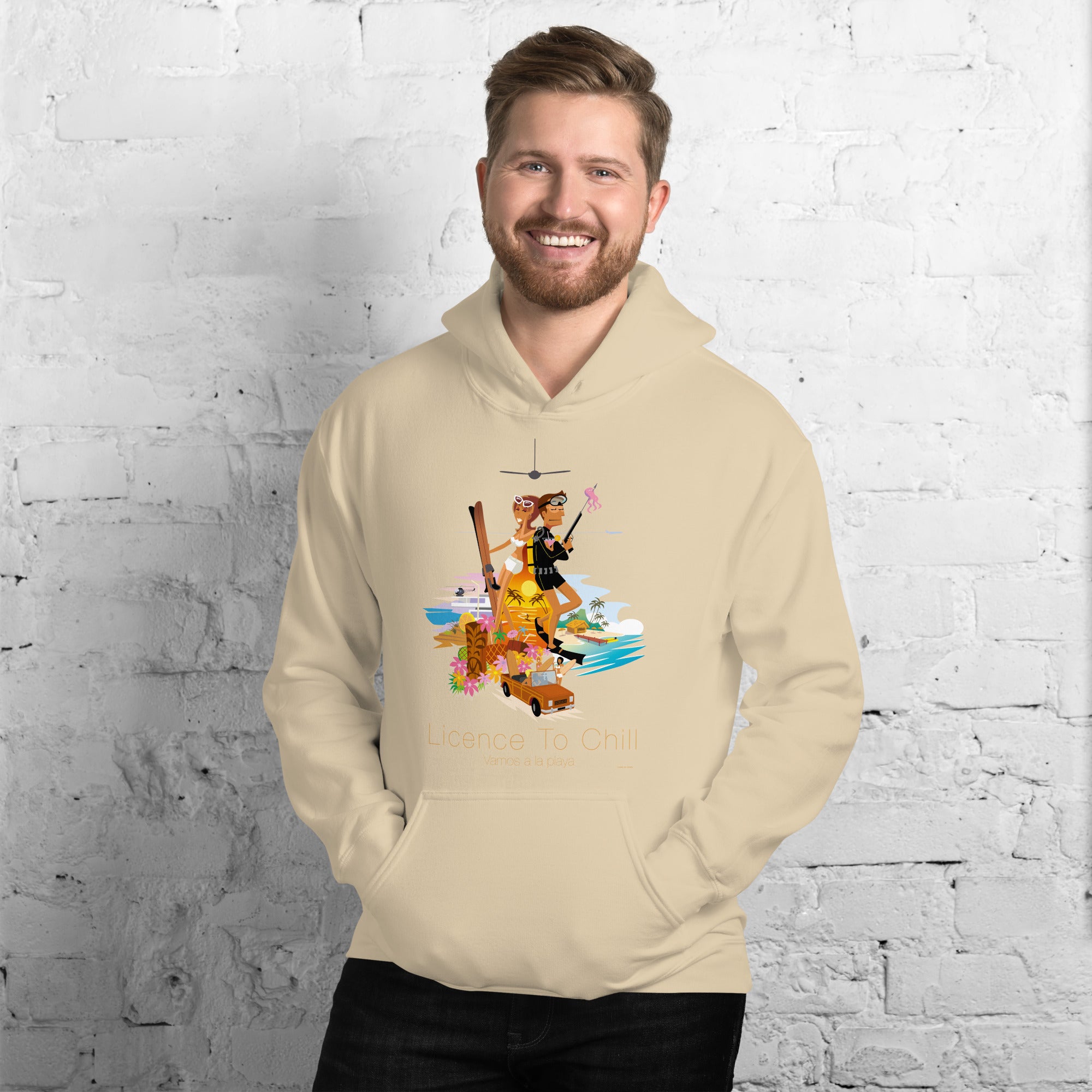 Unisex Hoodie License to Chill Vamos a la Playa on light colors