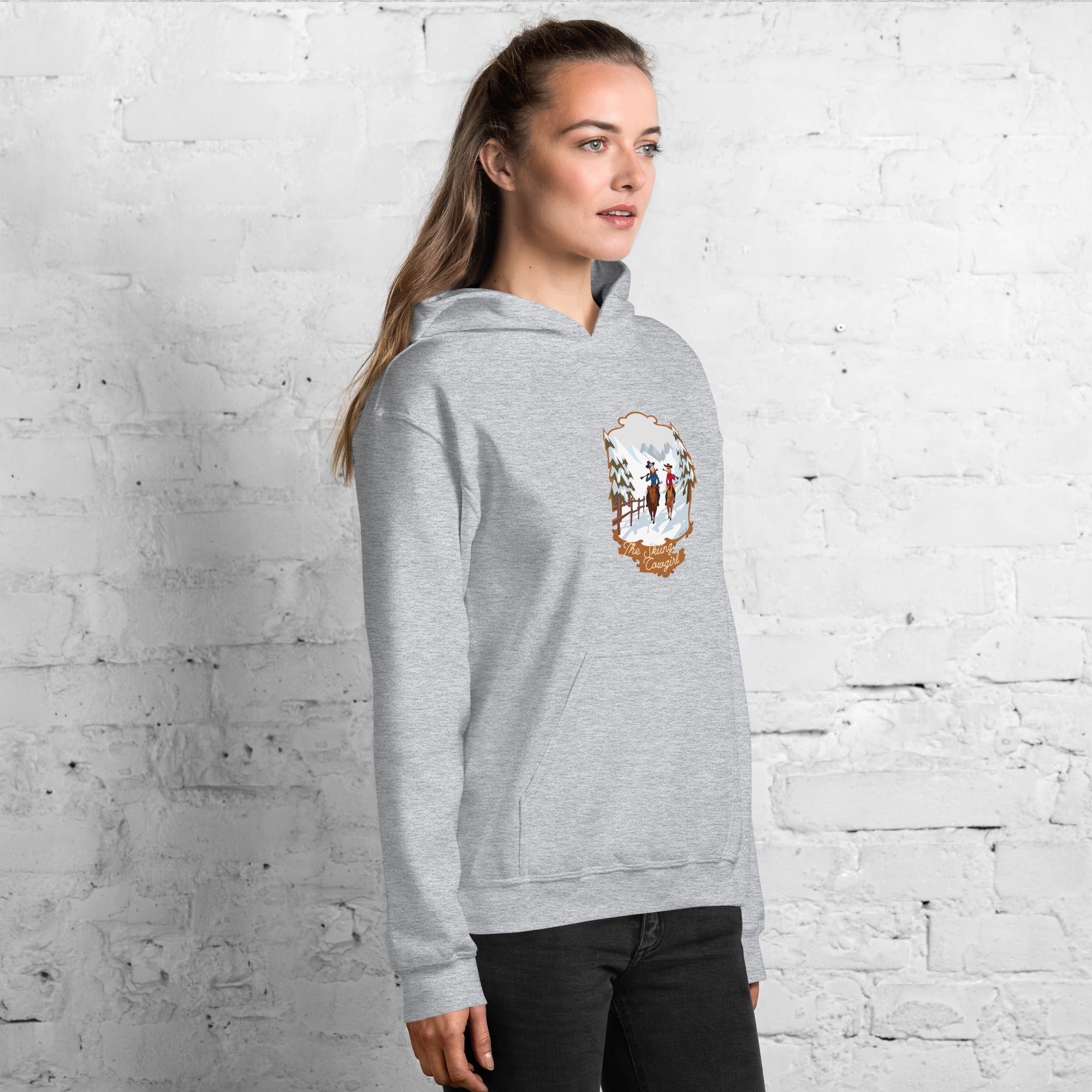 Unisex Hoodie The Skiing Cowgirl on light colors