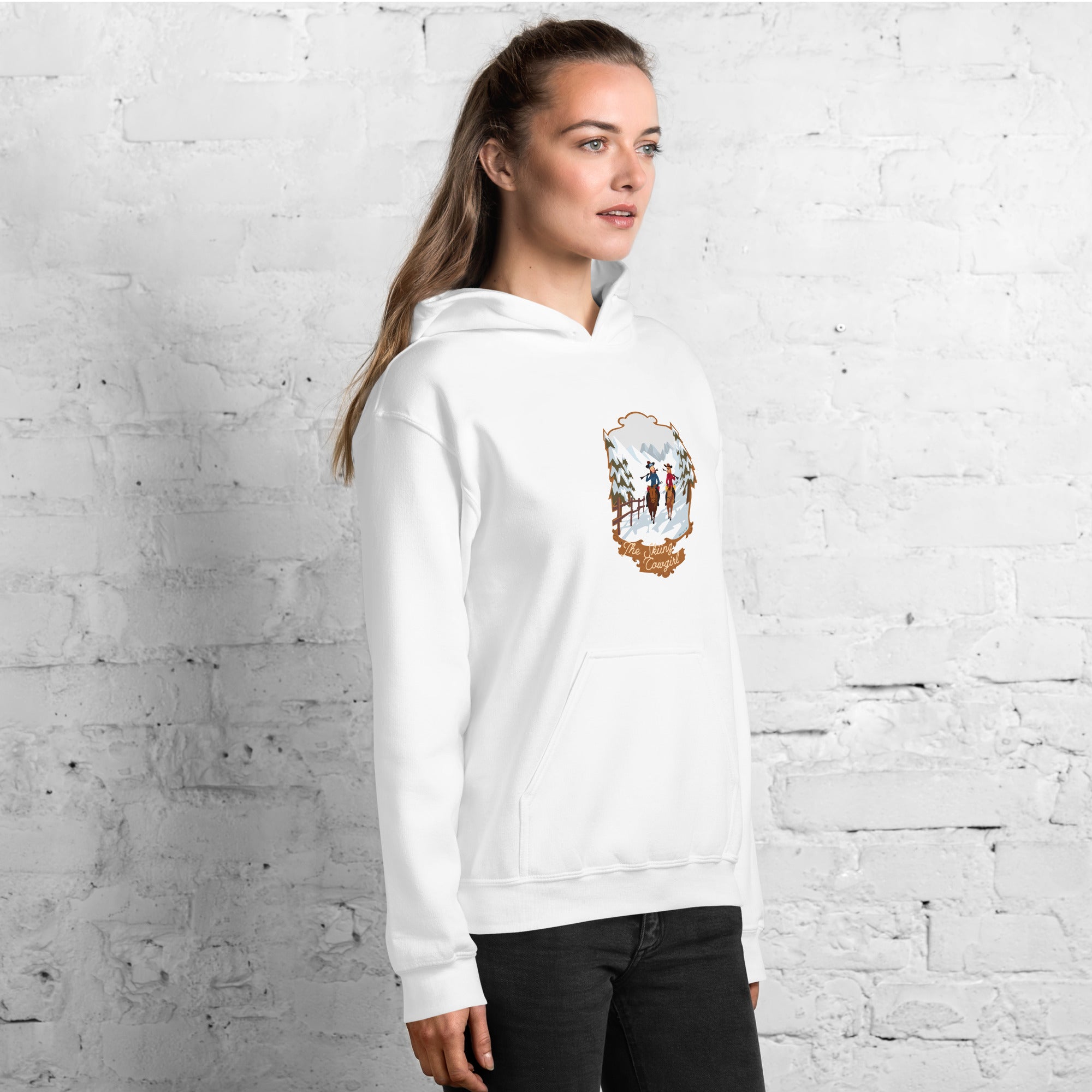 Unisex Hoodie The Skiing Cowgirl on light colors