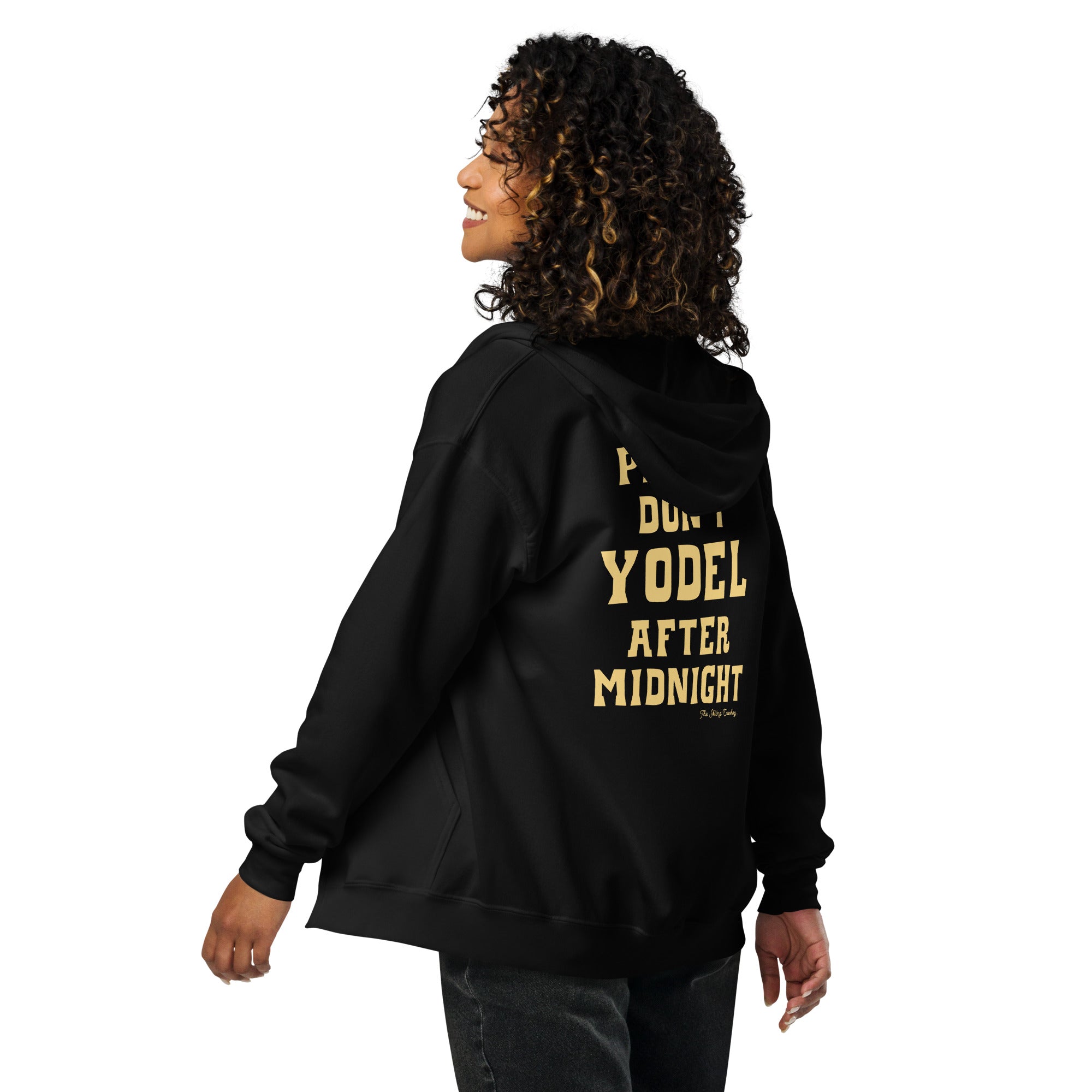 Unisex heavy blend zip hoodie Don't Yodel After Midnight light text