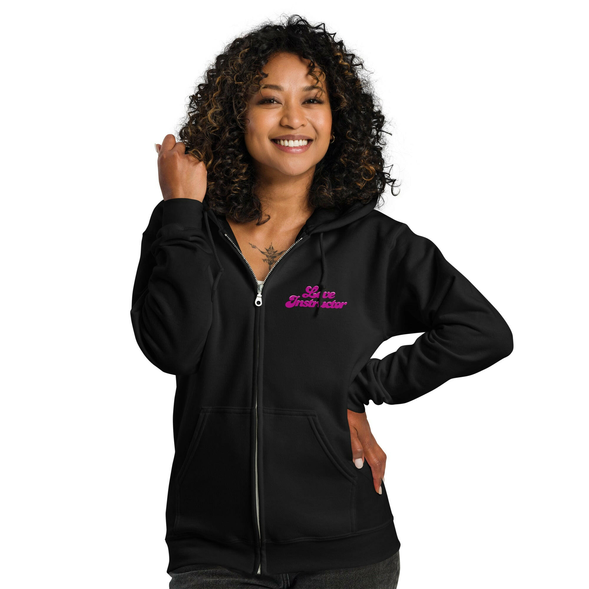 Unisex heavy blend zip hoodie Love Instructor First Lesson free (front & back)