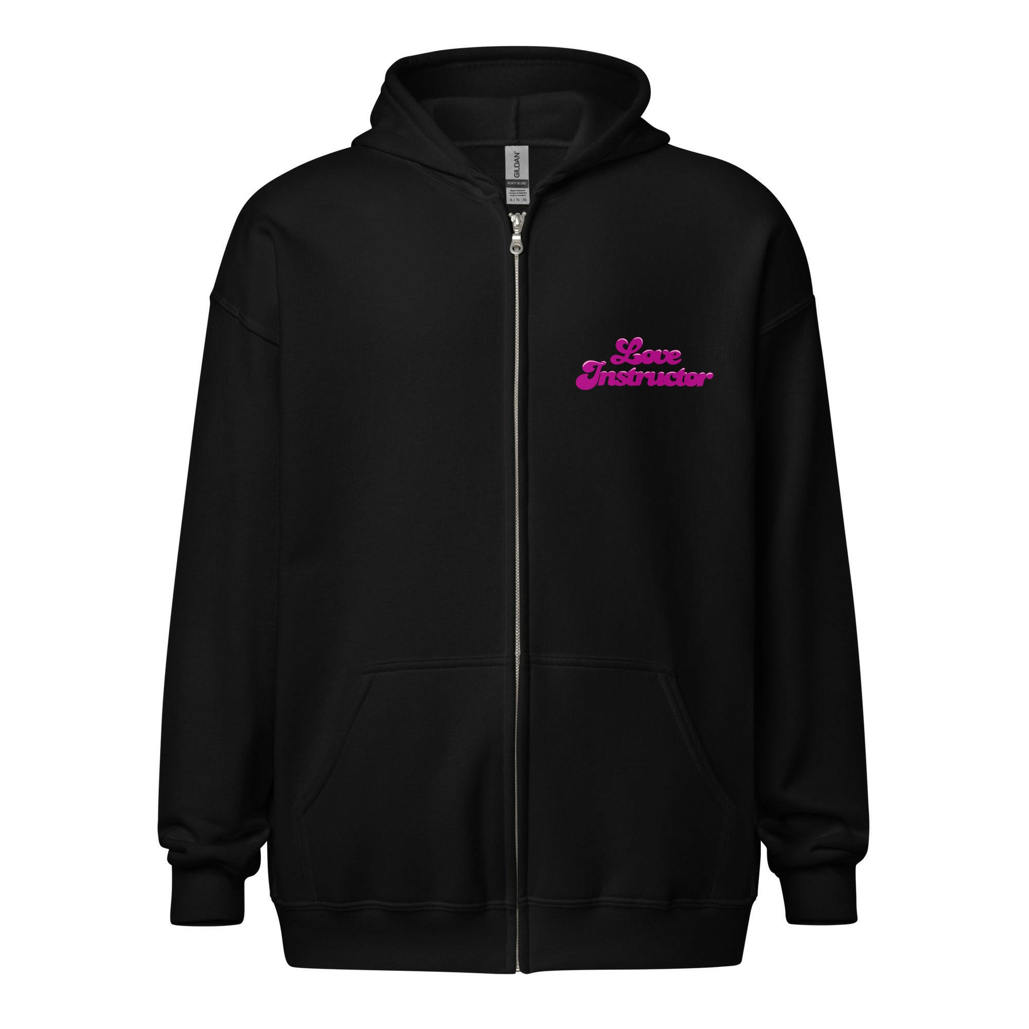 Unisex heavy blend zip hoodie Love Instructor First Lesson free (front & back)