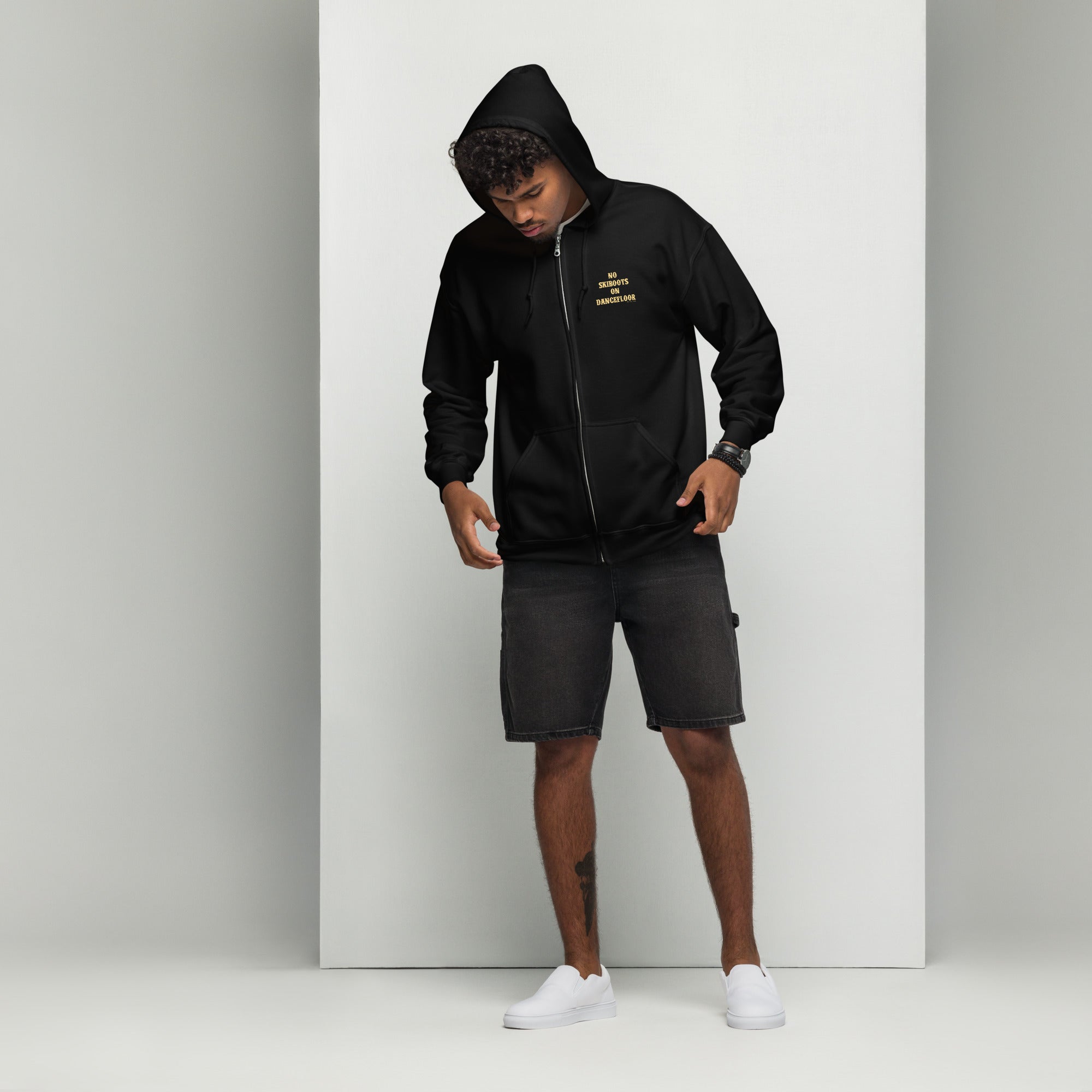 Unisex heavy blend zip hoodie No Ski Boots on Dancefloor Light Text