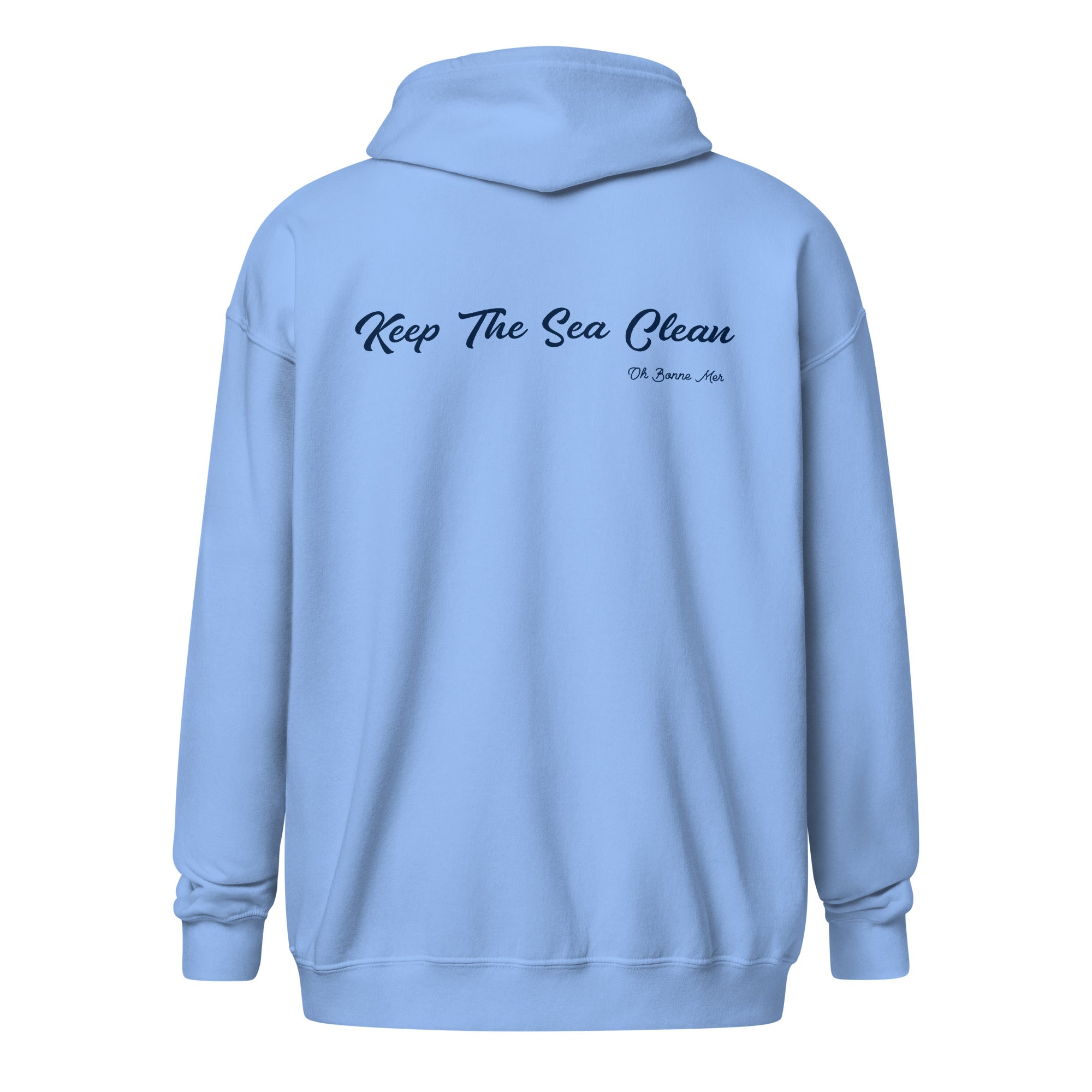 Unisex heavy blend zip hoodie Keep The Sea Clean Navy (front & back)