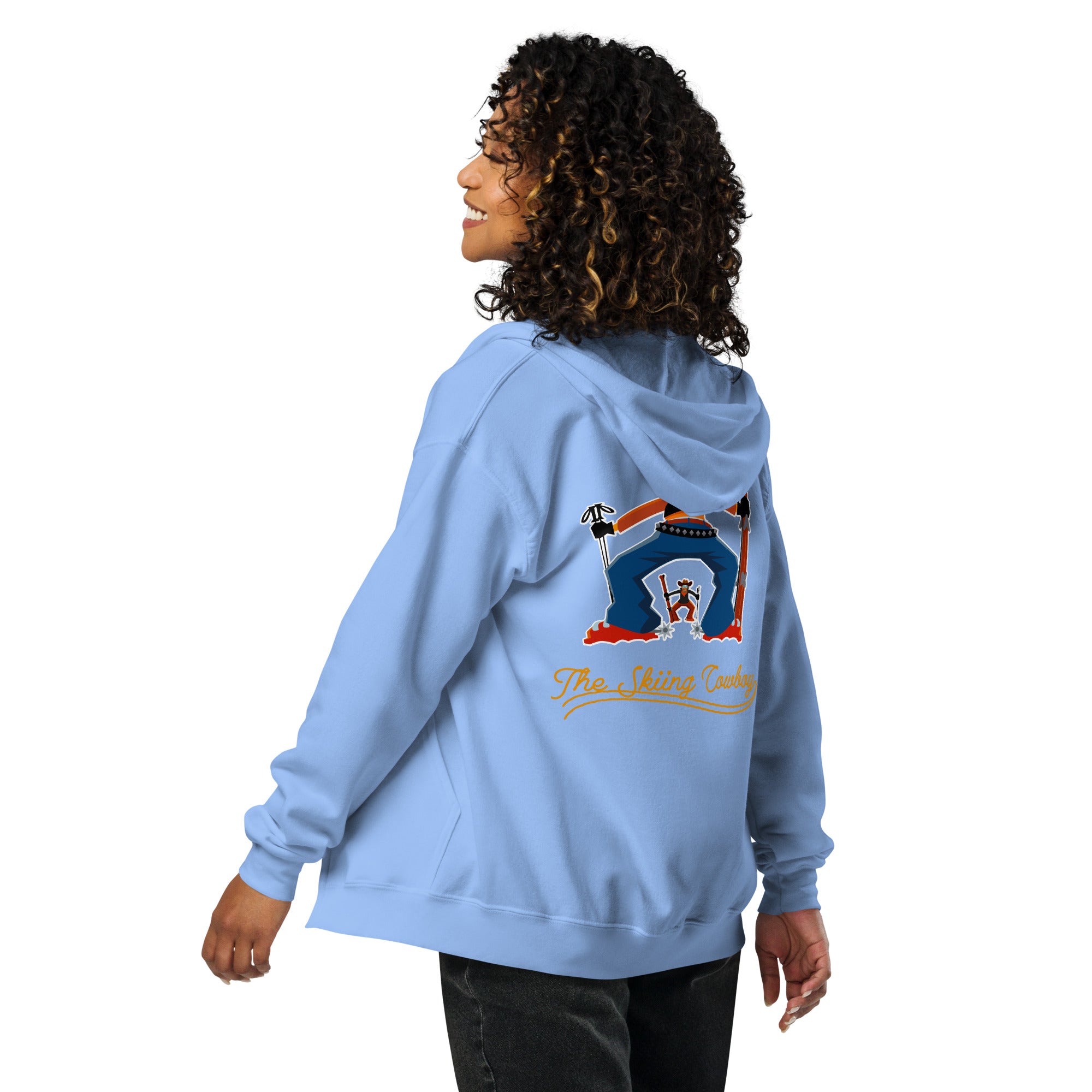 Unisex heavy blend zip hoodie Skiing Cowboy & Ski Duel Outline (front & back)