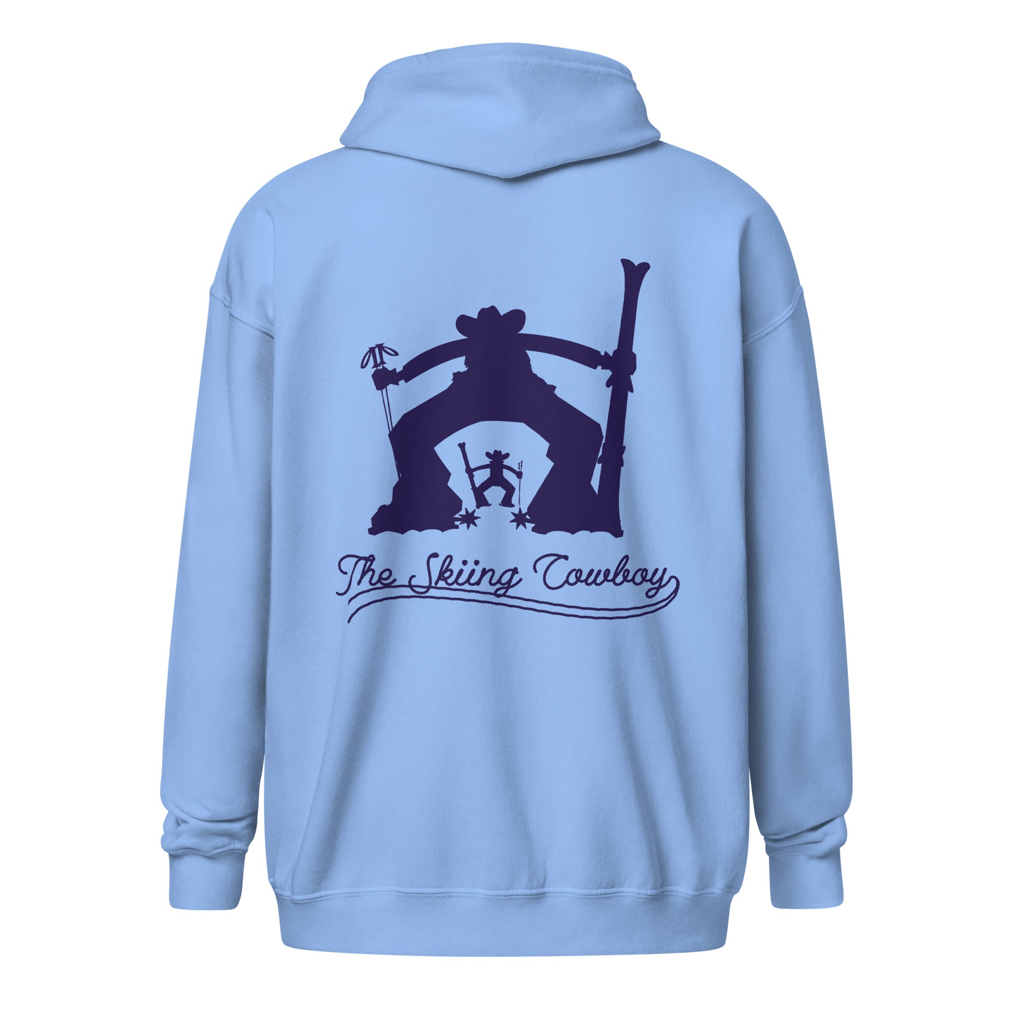 Unisex heavy blend zip hoodie The Skiing Cowboy Duel Silhouette (front & back)