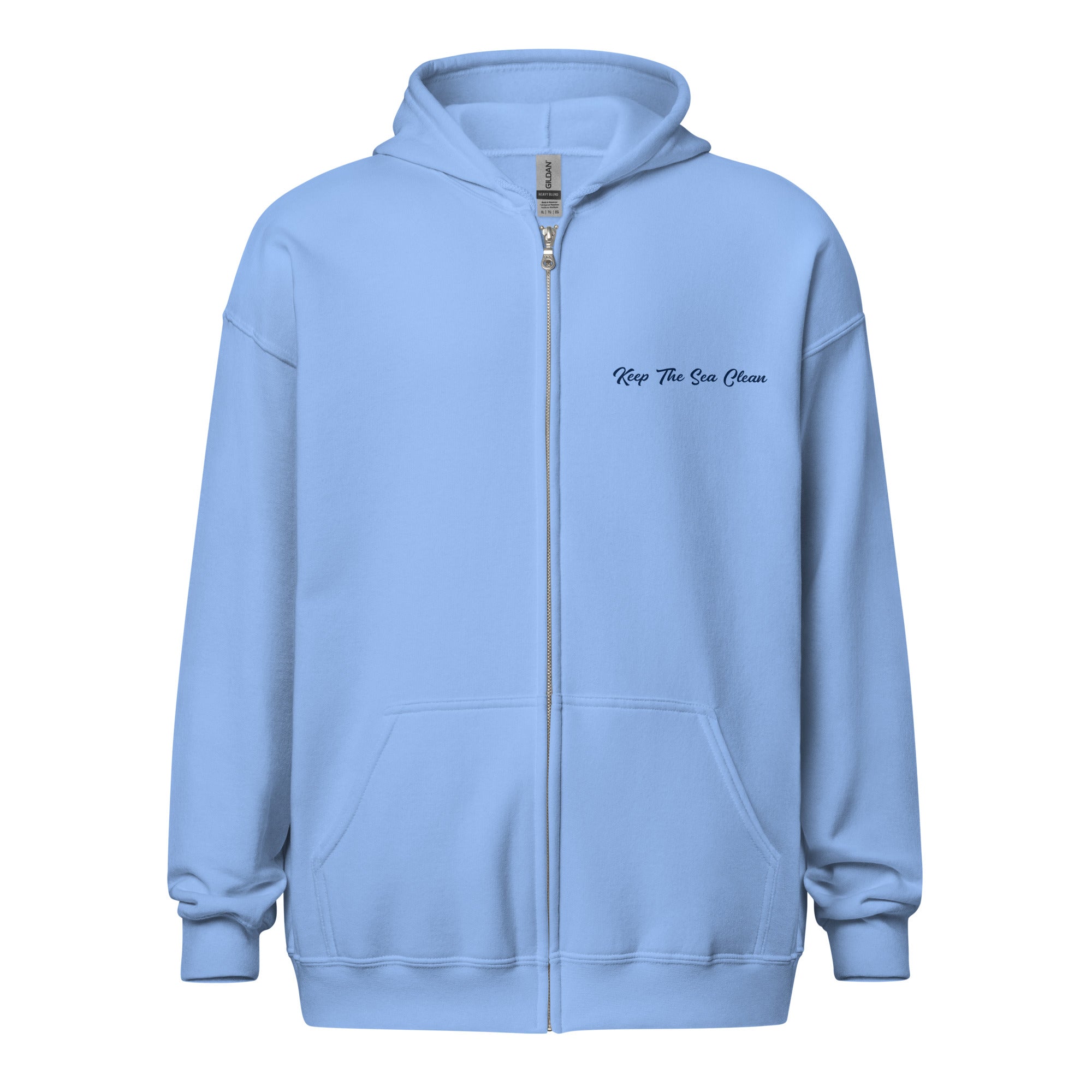 Unisex heavy blend zip hoodie Keep The Sea Clean Navy (front & back)