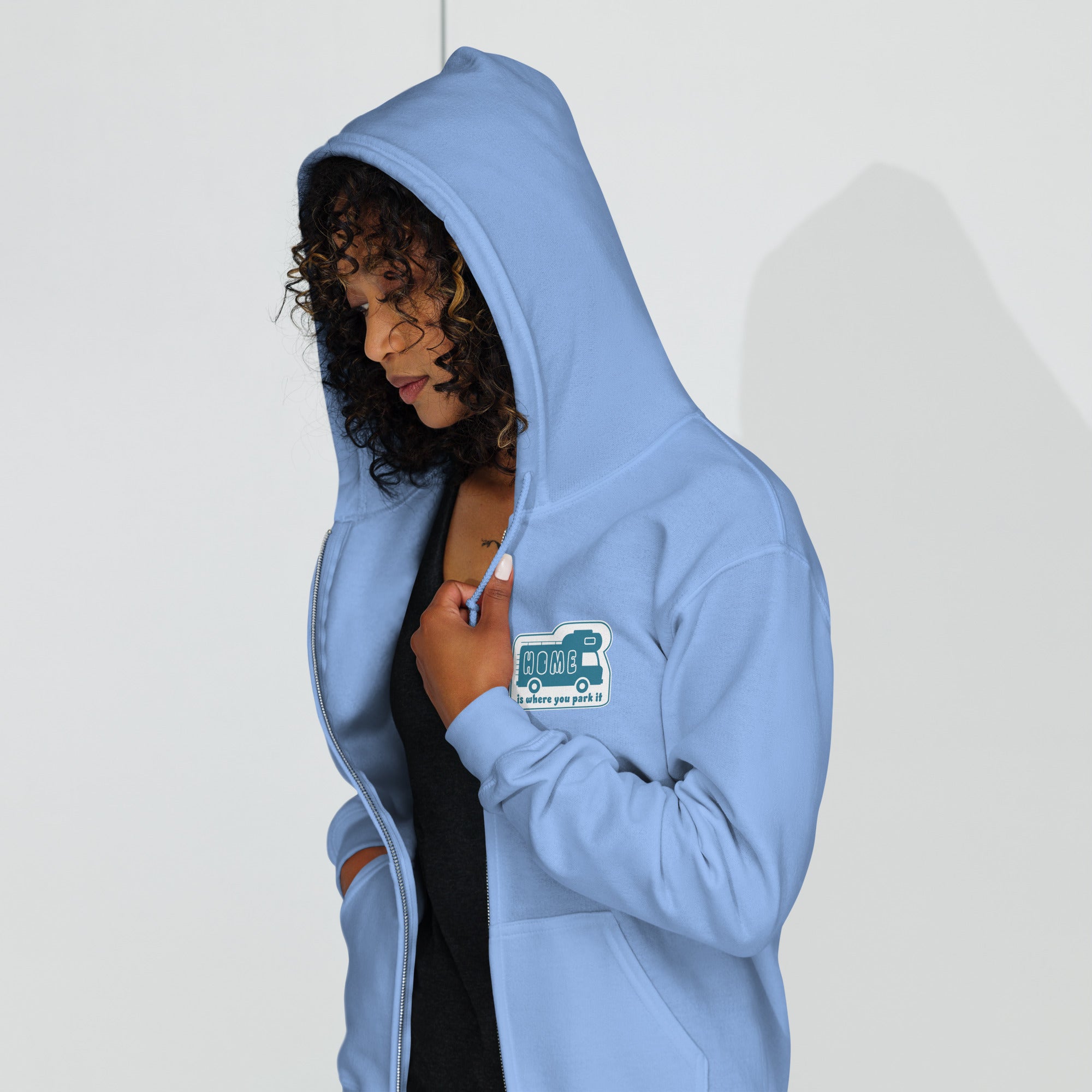 Unisex heavy blend zip hoodie Blue Camper Van Home is where you park it