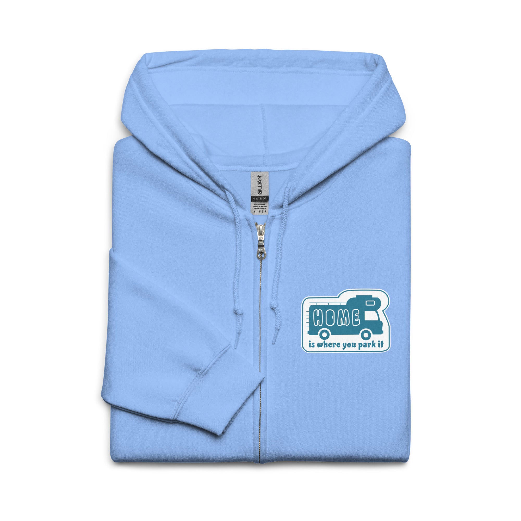 Unisex heavy blend zip hoodie Blue Camper Van Home is where you park it