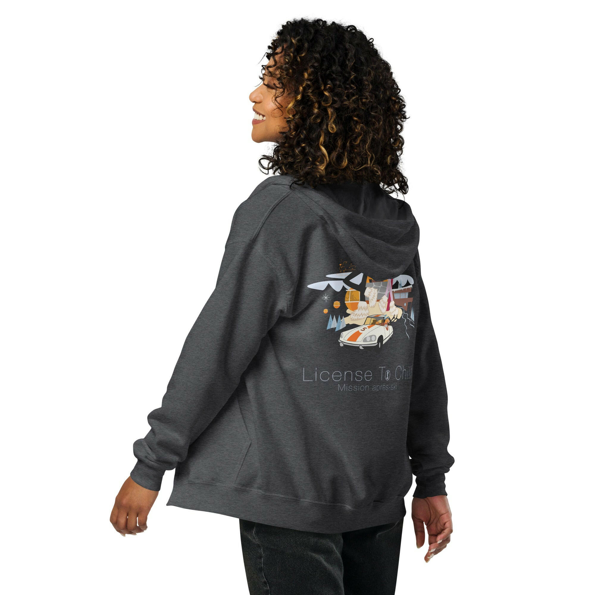 Unisex heavy blend zip hoodie License To Chill Mission Après-Ski (Front & Back)