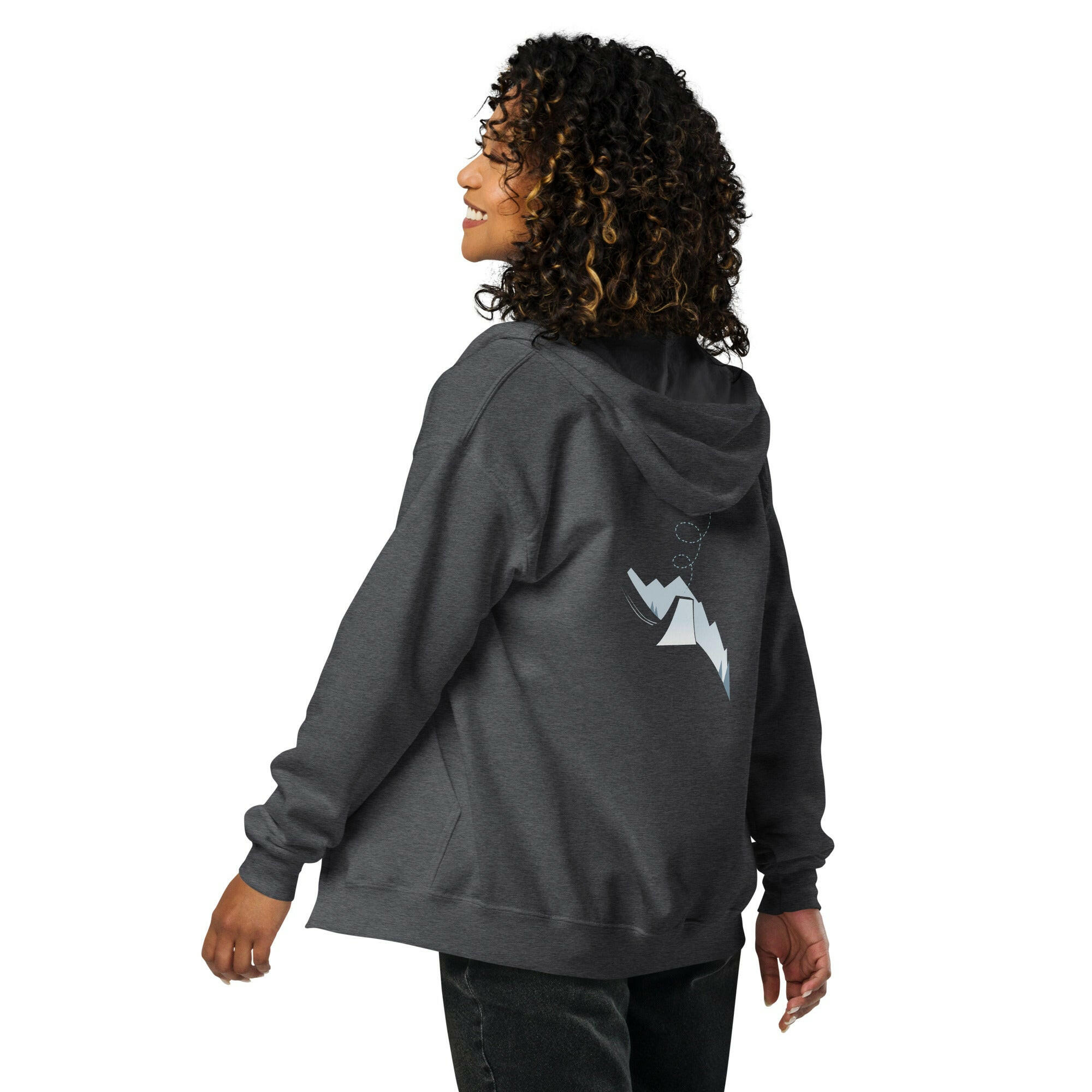 Unisex heavy blend zip hoodie Which skier are you? Acrobatic skier on dark colors (front & back)