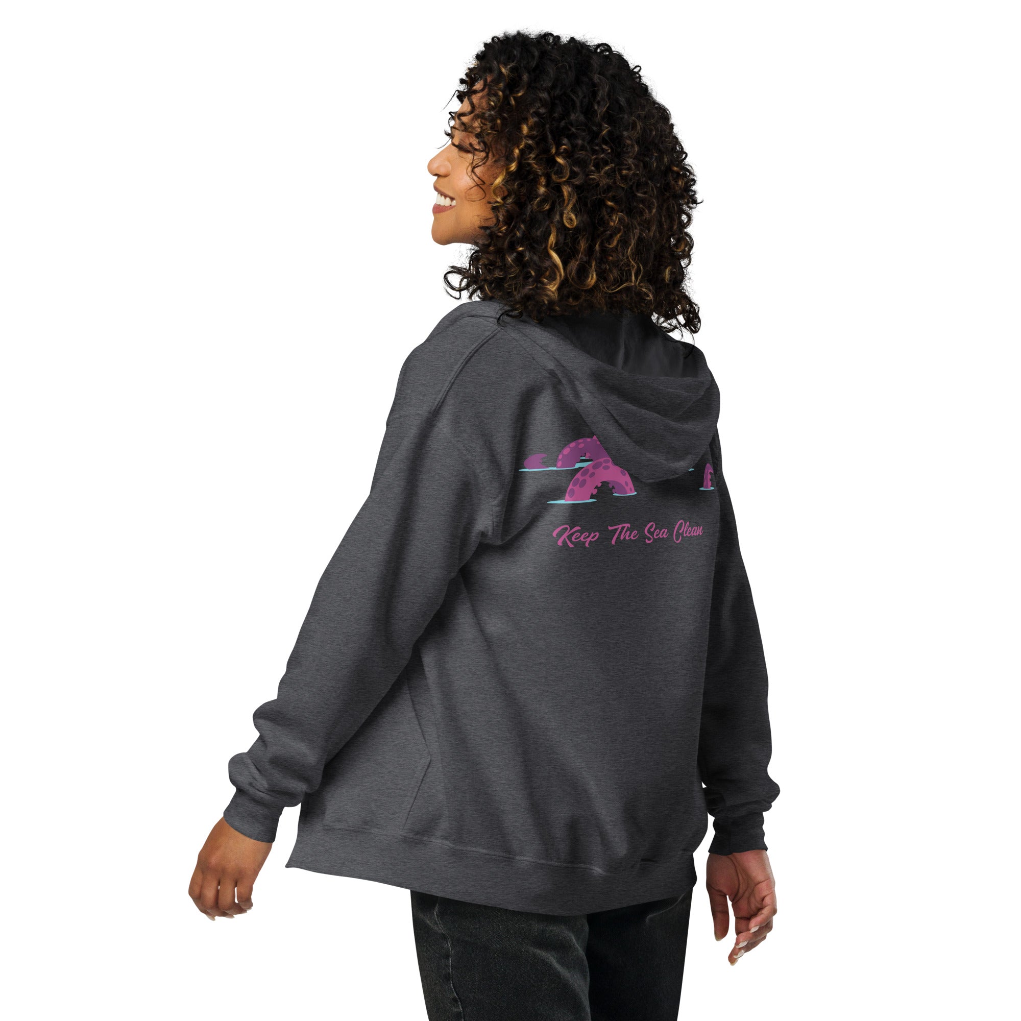 Unisex heavy blend zip hoodie Octopus Purple (front & back)