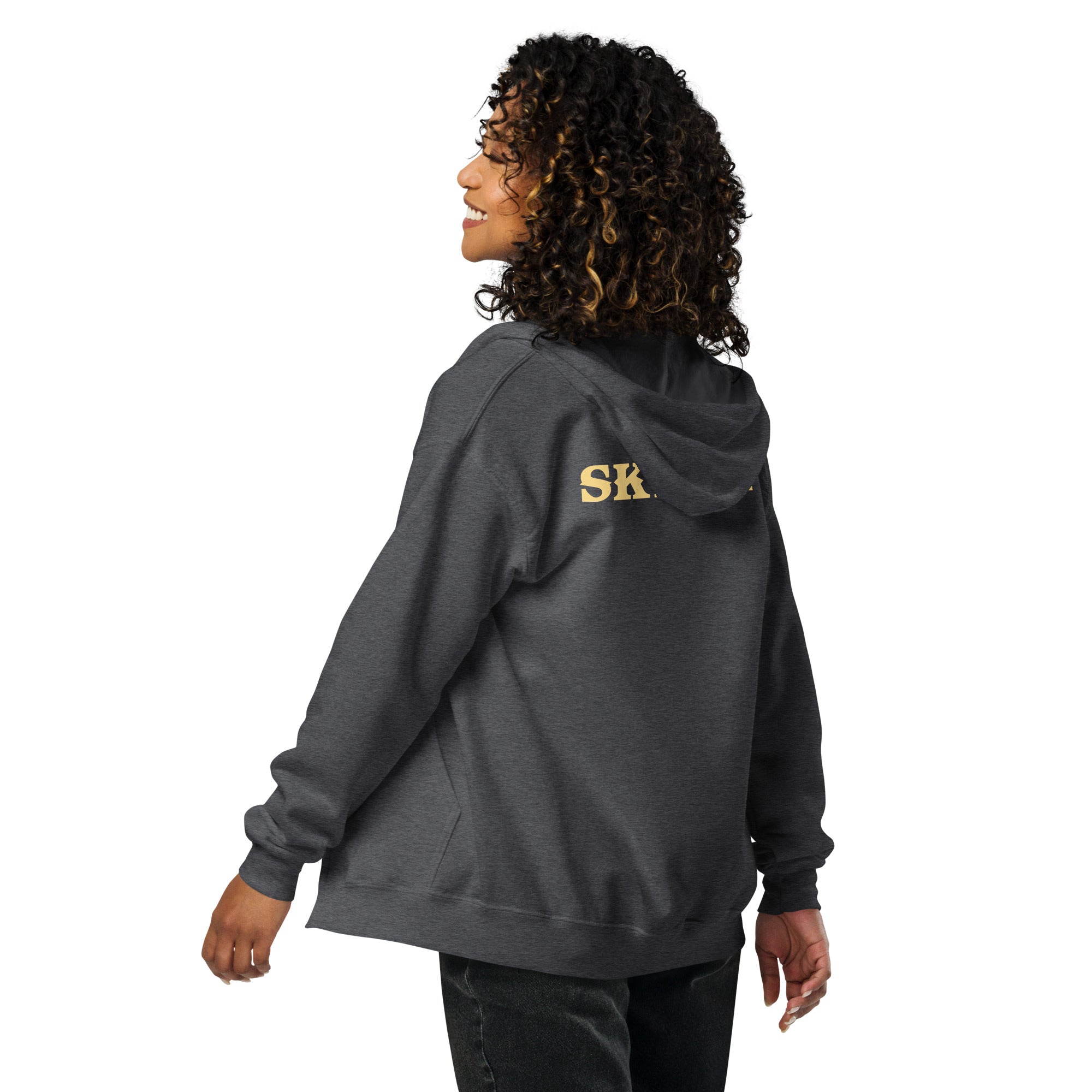 Unisex heavy blend zip hoodie Ski Bum light text (front & back)