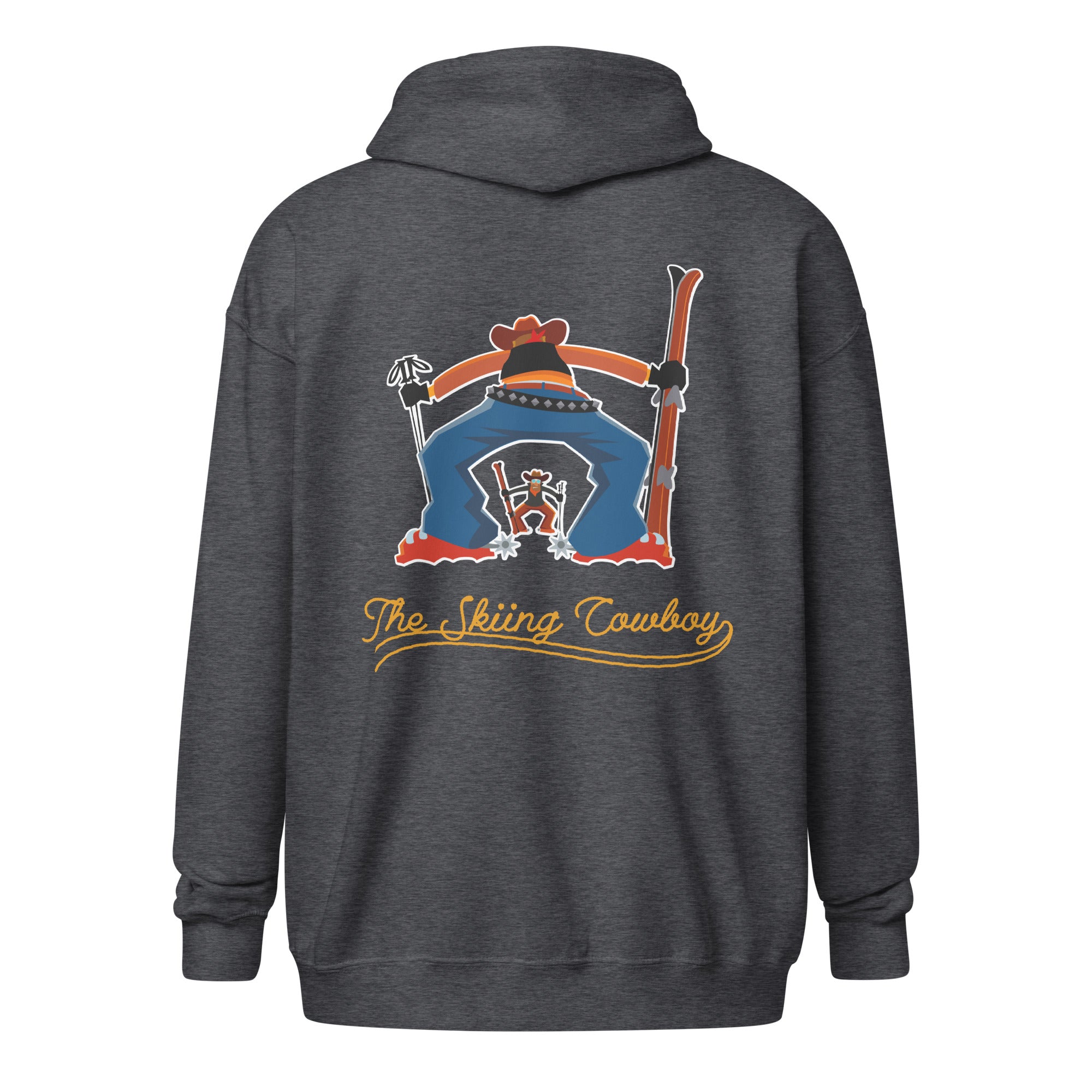 Unisex heavy blend zip hoodie Skiing Cowboy & Ski Duel Outline (front & back)