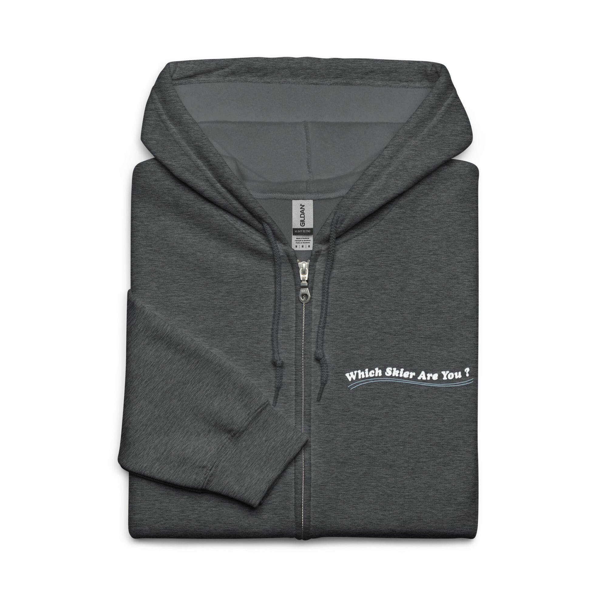 Unisex heavy blend zip hoodie Which skier are you? Acrobatic skier on dark colors (front & back)