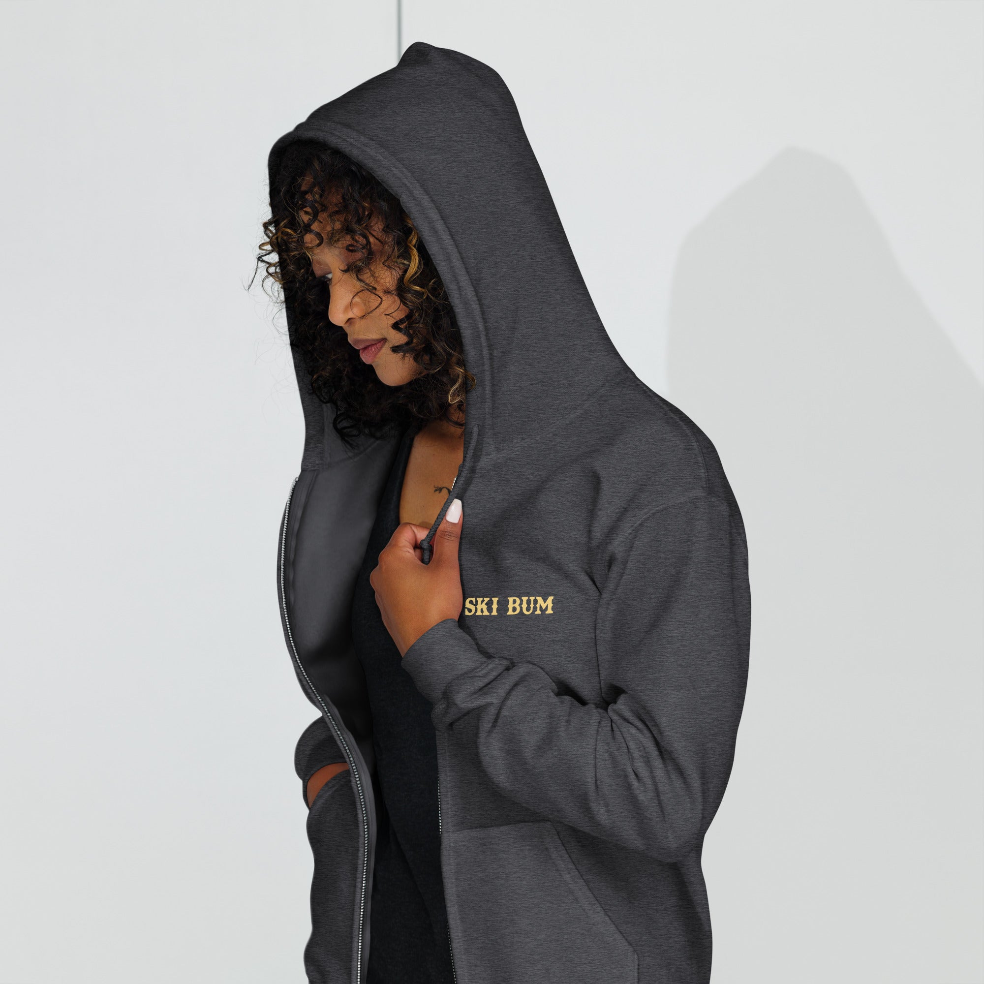 Unisex heavy blend zip hoodie Ski Bum light text (front & back)