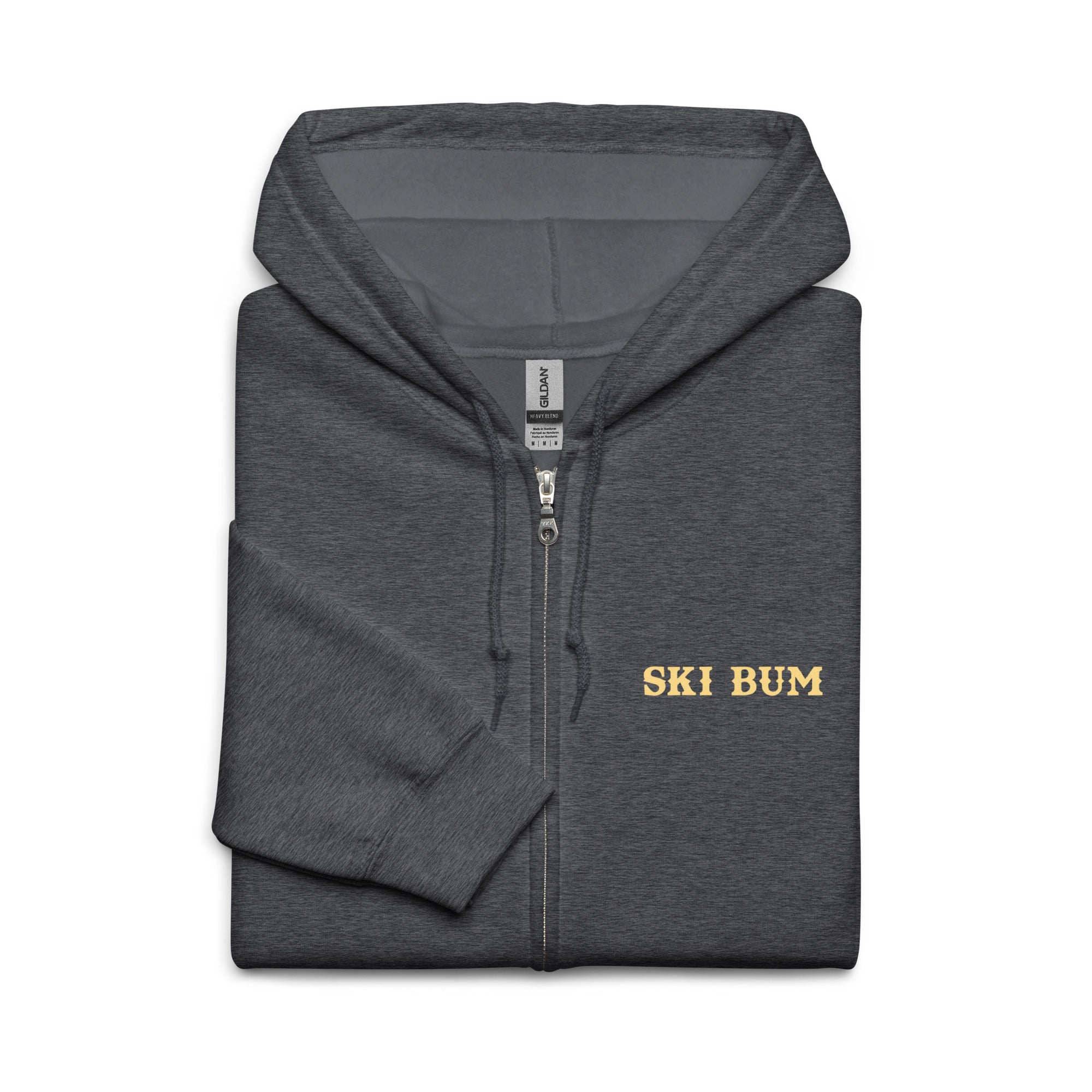 Unisex heavy blend zip hoodie Ski Bum light text (front & back)