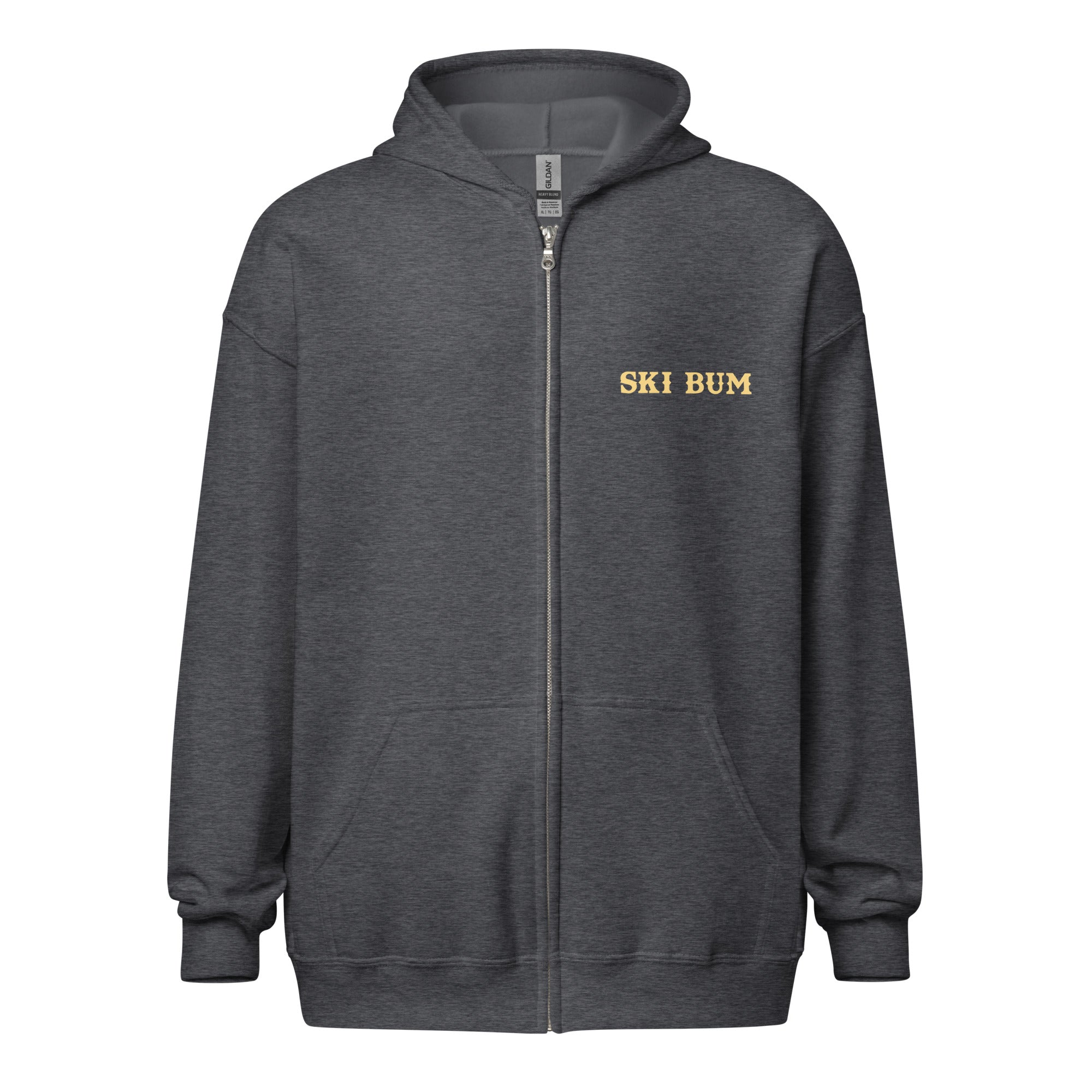 Unisex heavy blend zip hoodie Ski Bum light text (front & back)