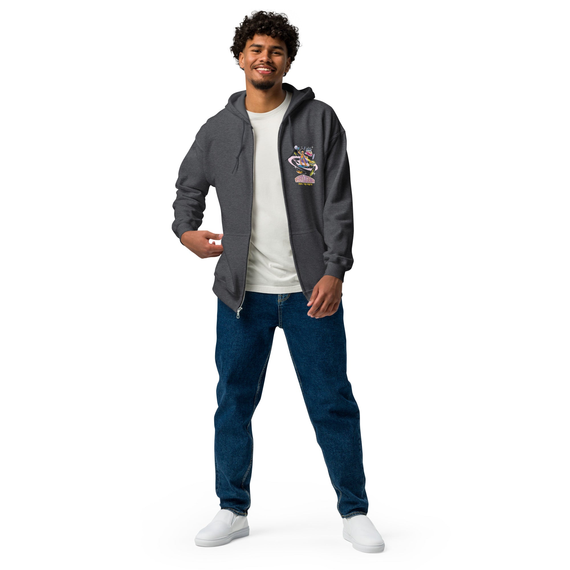 Unisex heavy blend zip hoodie Superboogieman Saves the Party