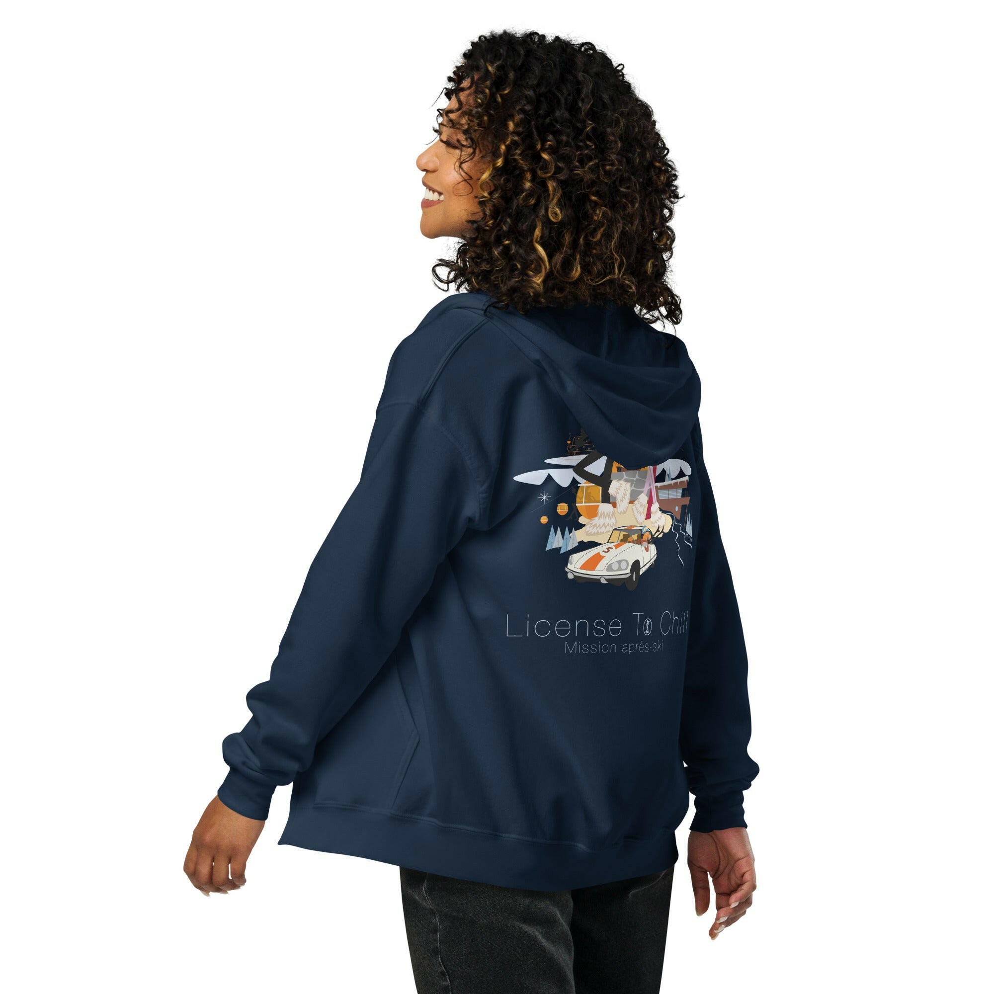 Unisex heavy blend zip hoodie License To Chill Mission Après-Ski (Front & Back)