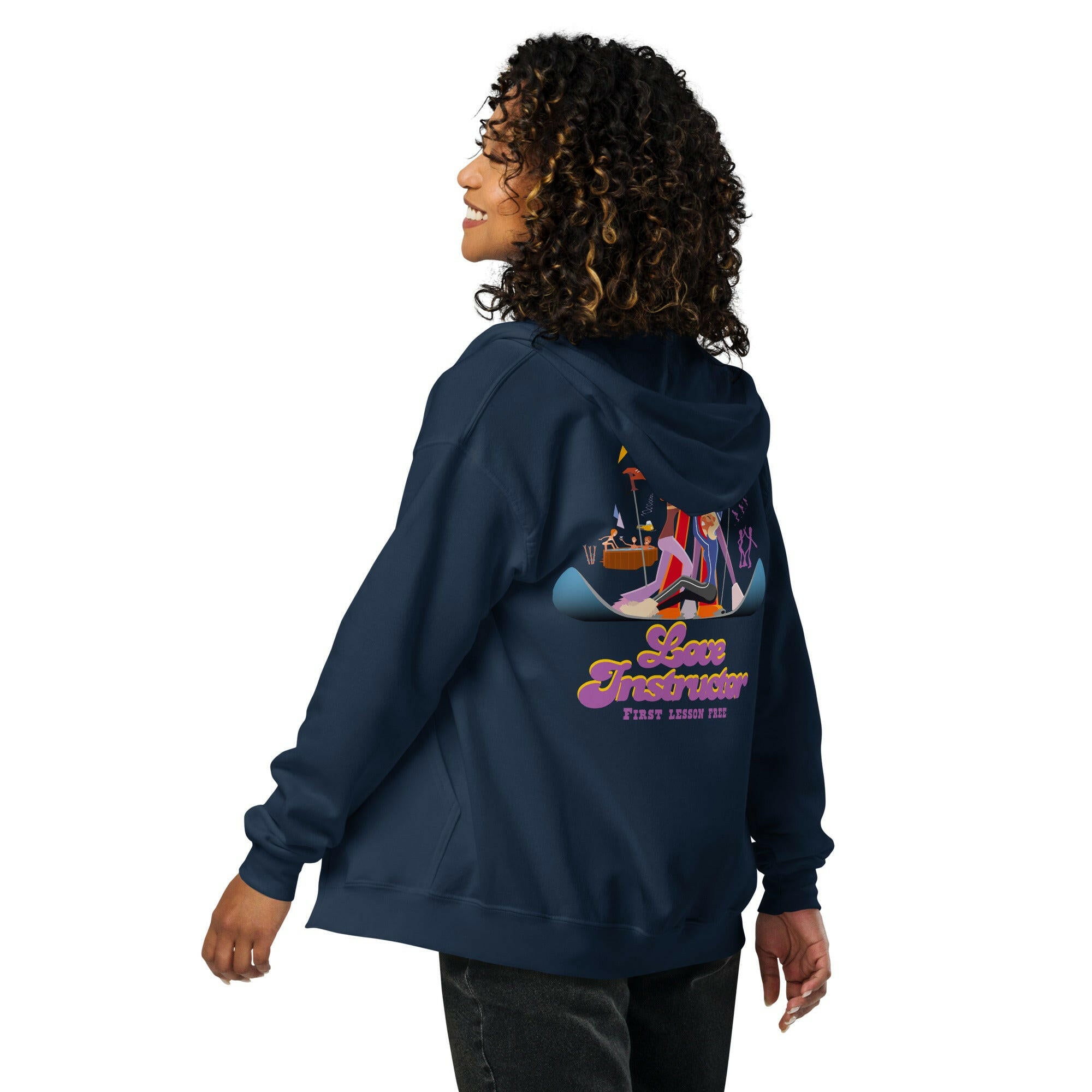 Unisex heavy blend zip hoodie Love Instructor First Lesson free (front & back)