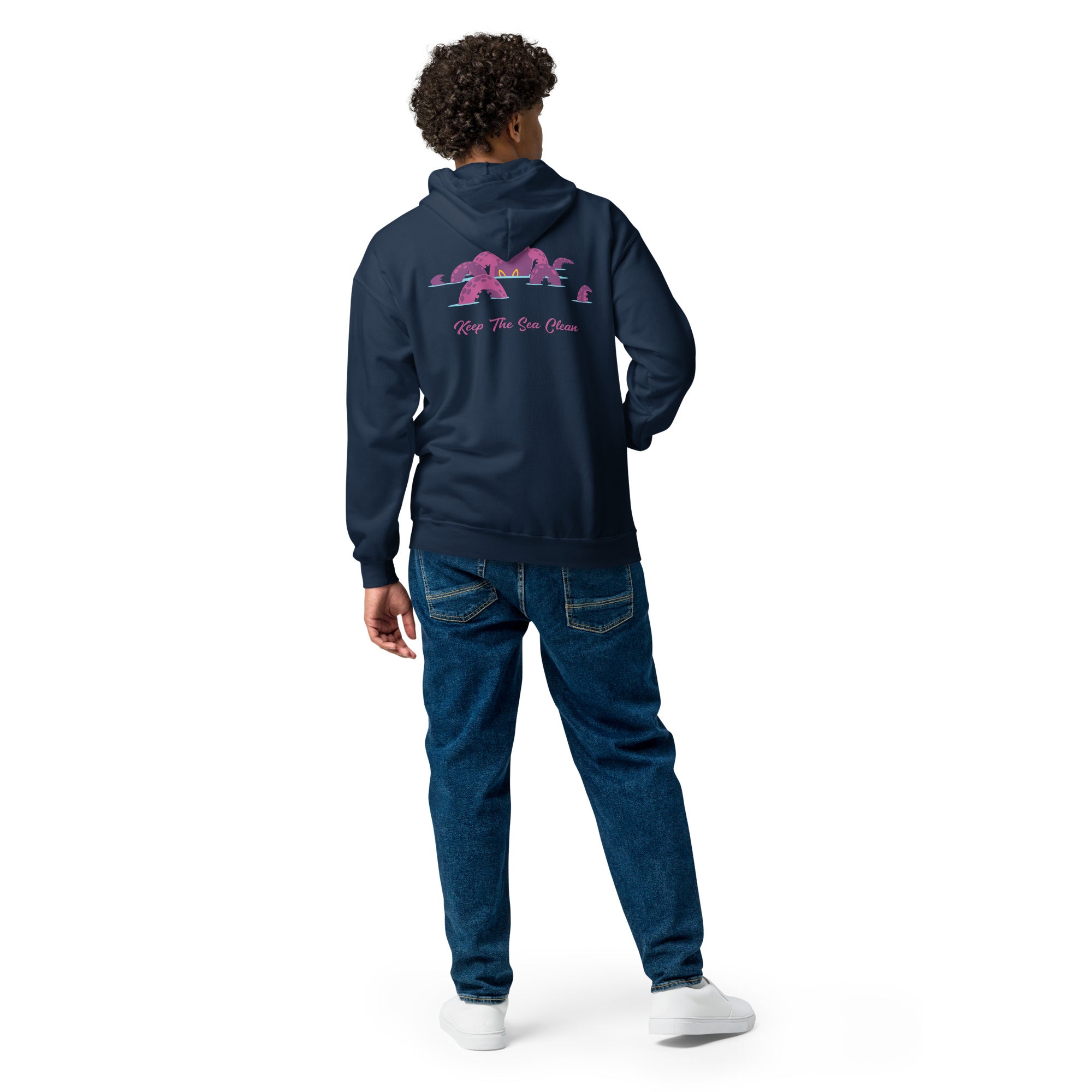 Unisex heavy blend zip hoodie Octopus Purple (front & back)