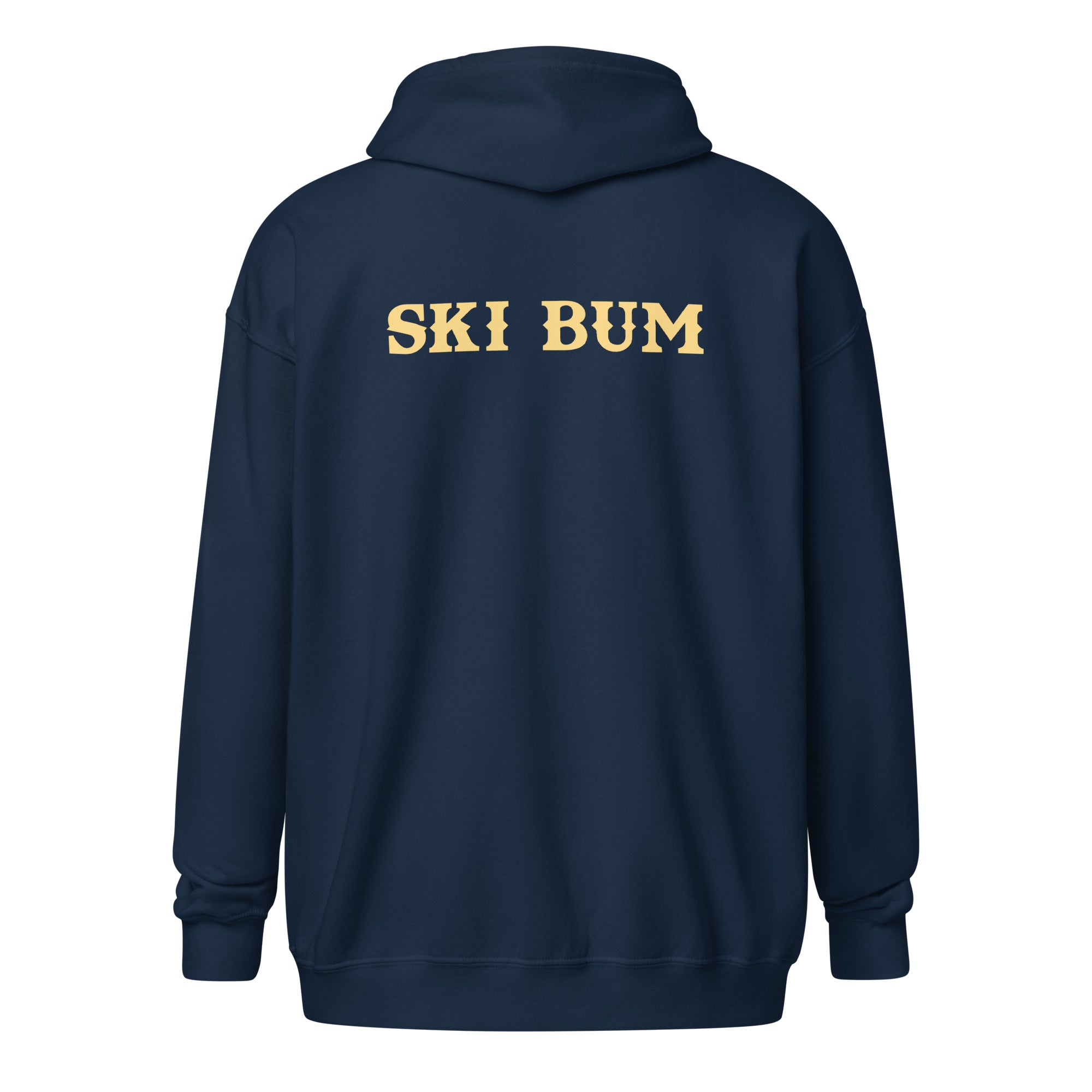 Unisex heavy blend zip hoodie Ski Bum light text (front & back)