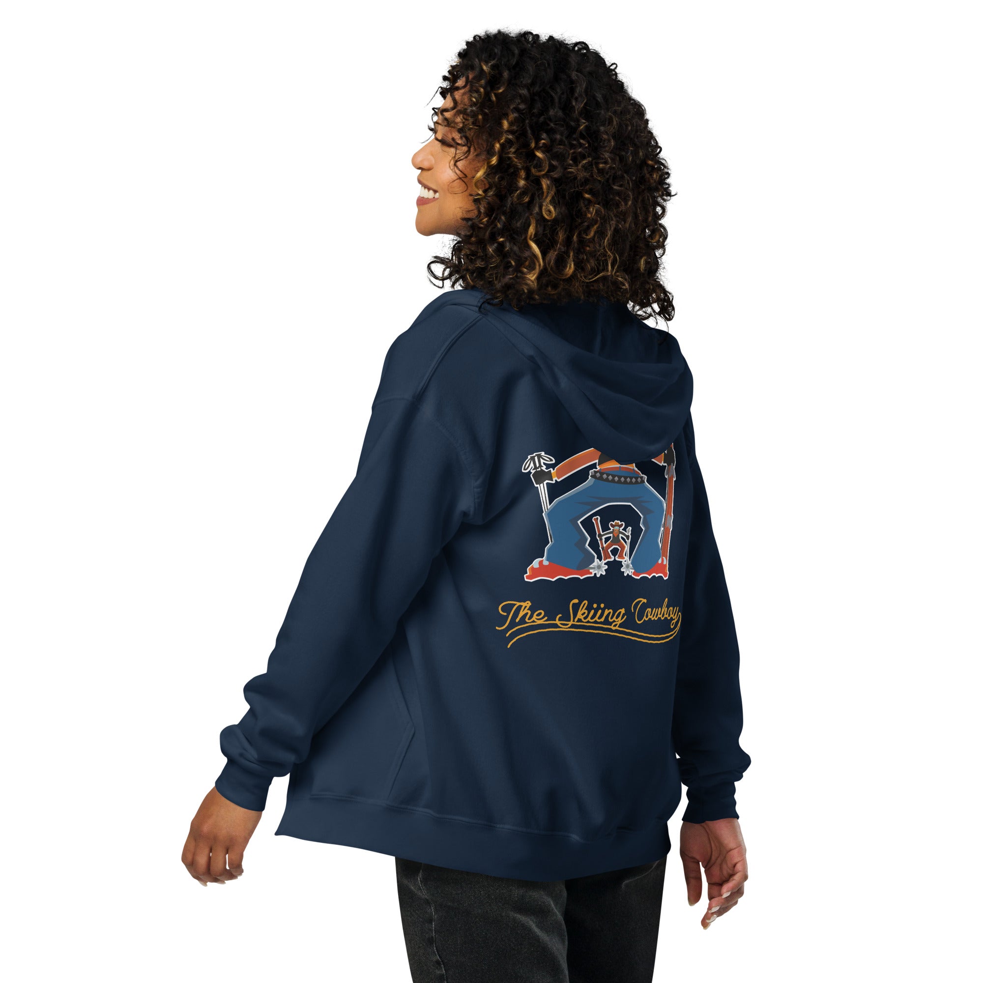 Unisex heavy blend zip hoodie Skiing Cowboy & Ski Duel Outline (front & back)