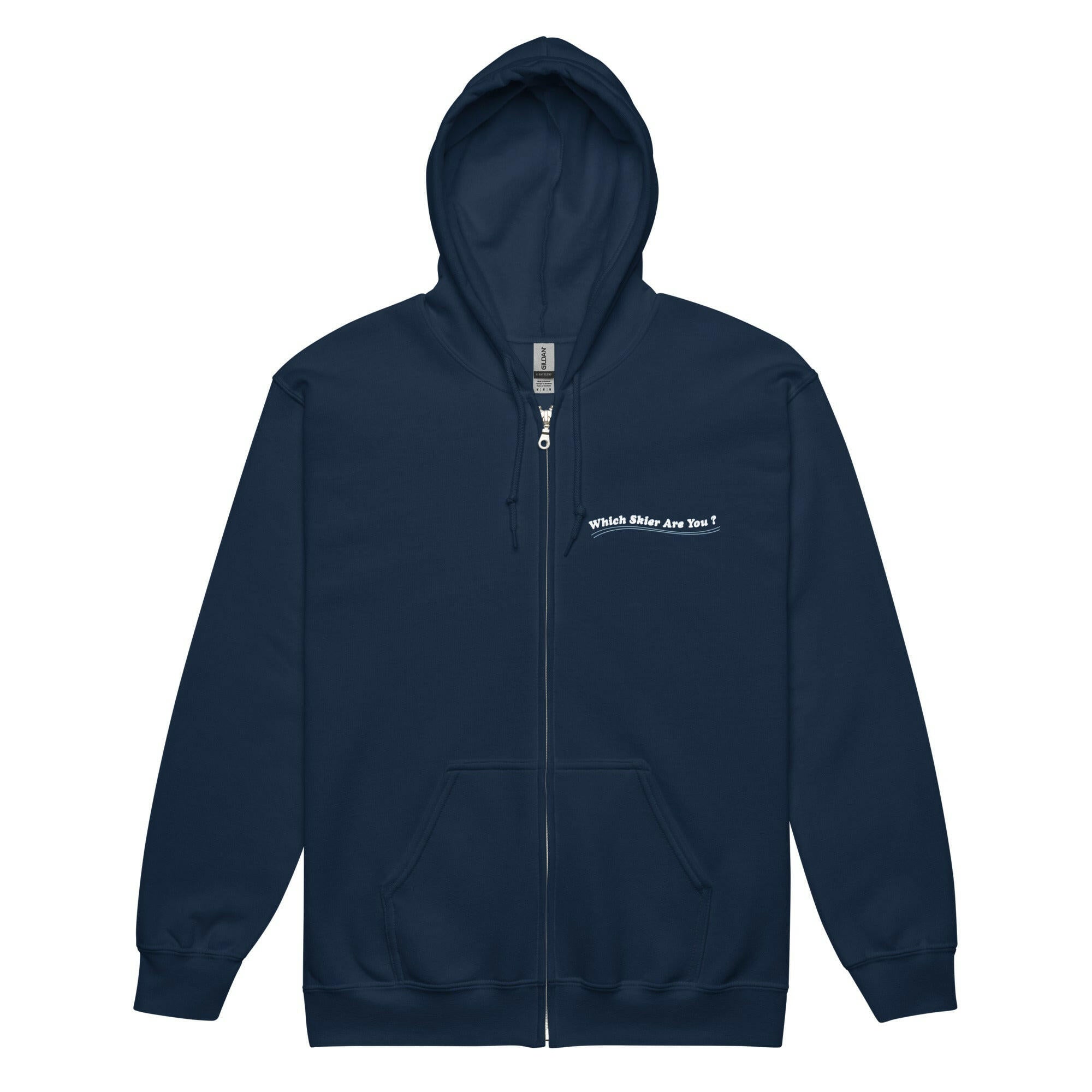 Unisex heavy blend zip hoodie Which skier are you? Acrobatic skier on dark colors (front & back)