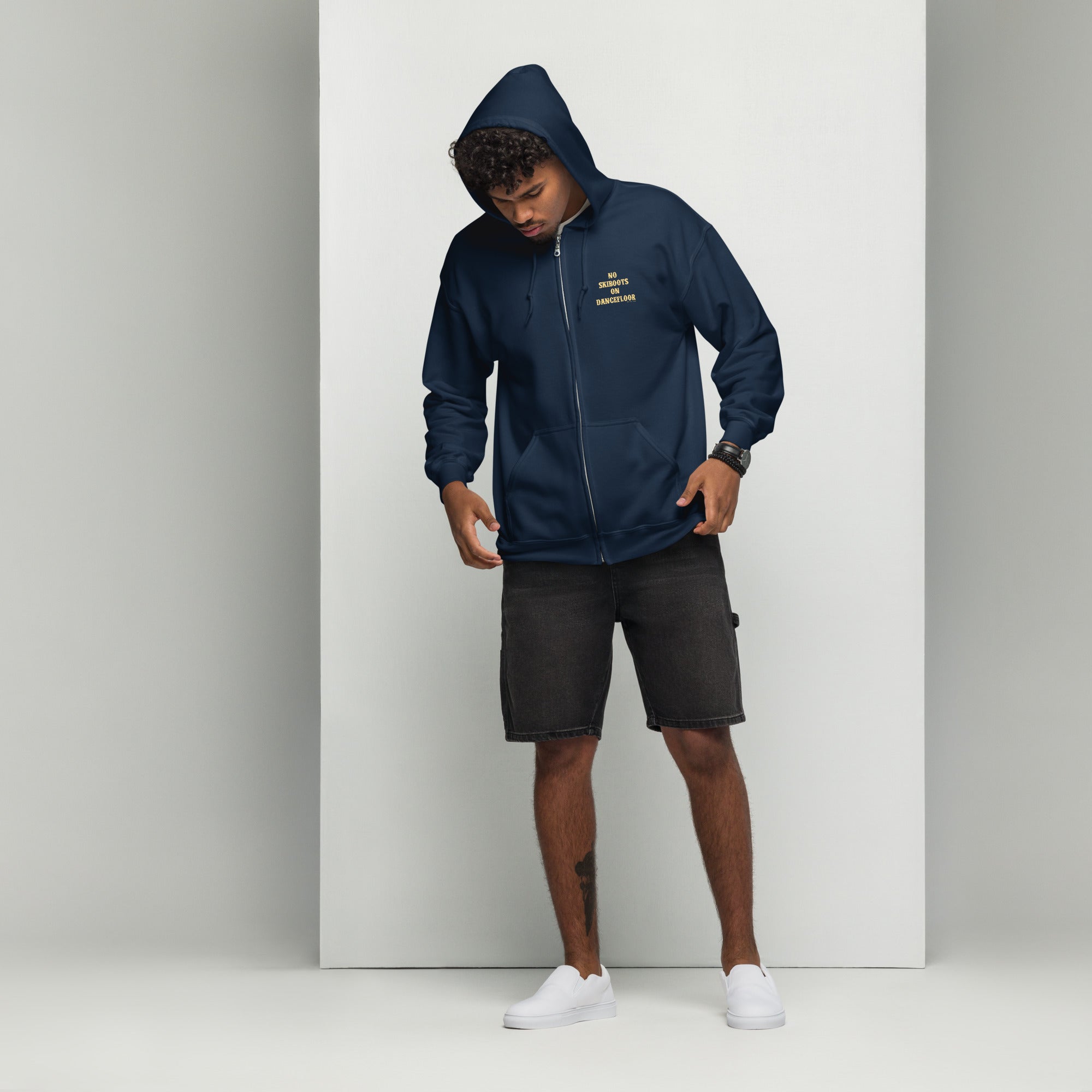 Unisex heavy blend zip hoodie No Ski Boots on Dancefloor Light Text