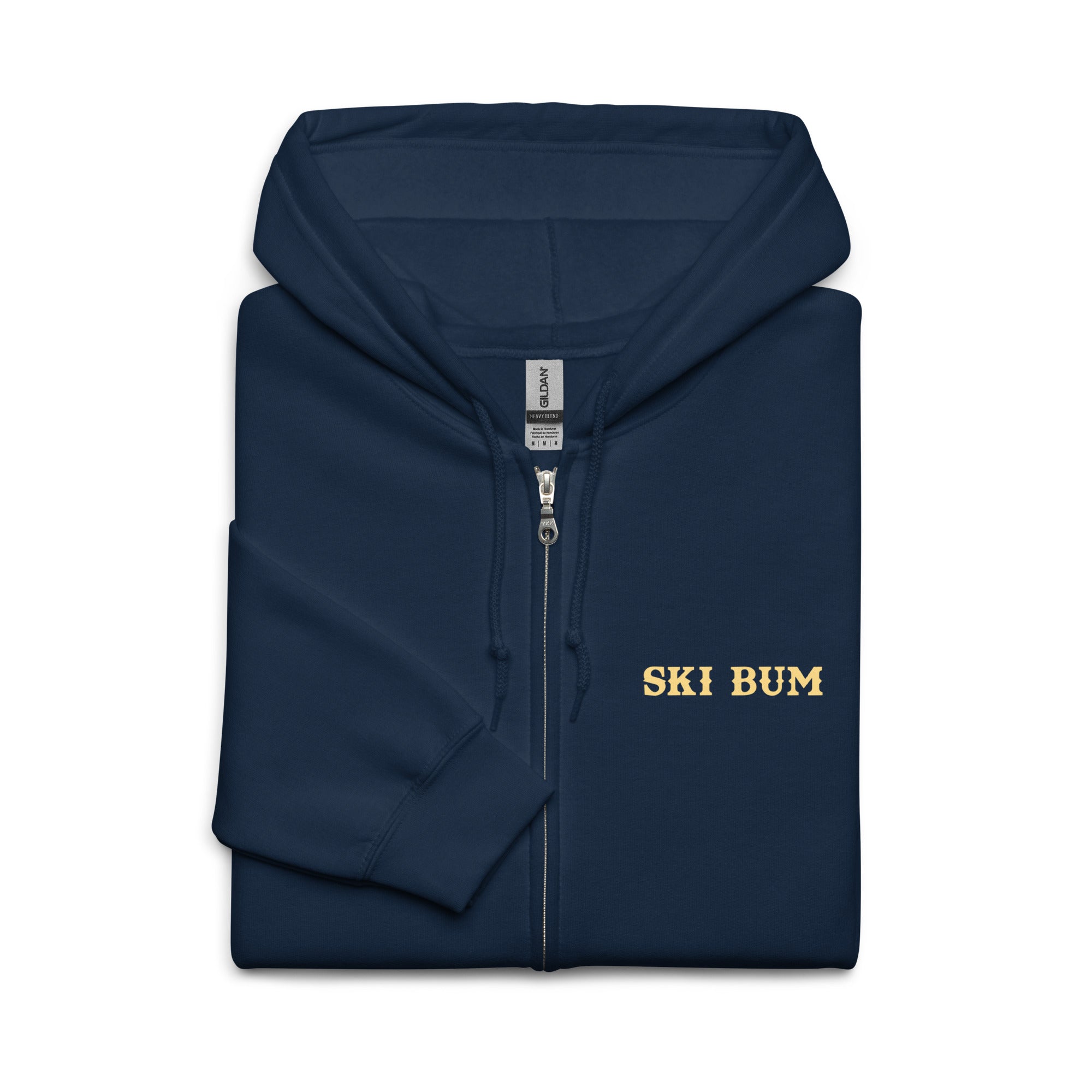 Unisex heavy blend zip hoodie Ski Bum light text (front & back)