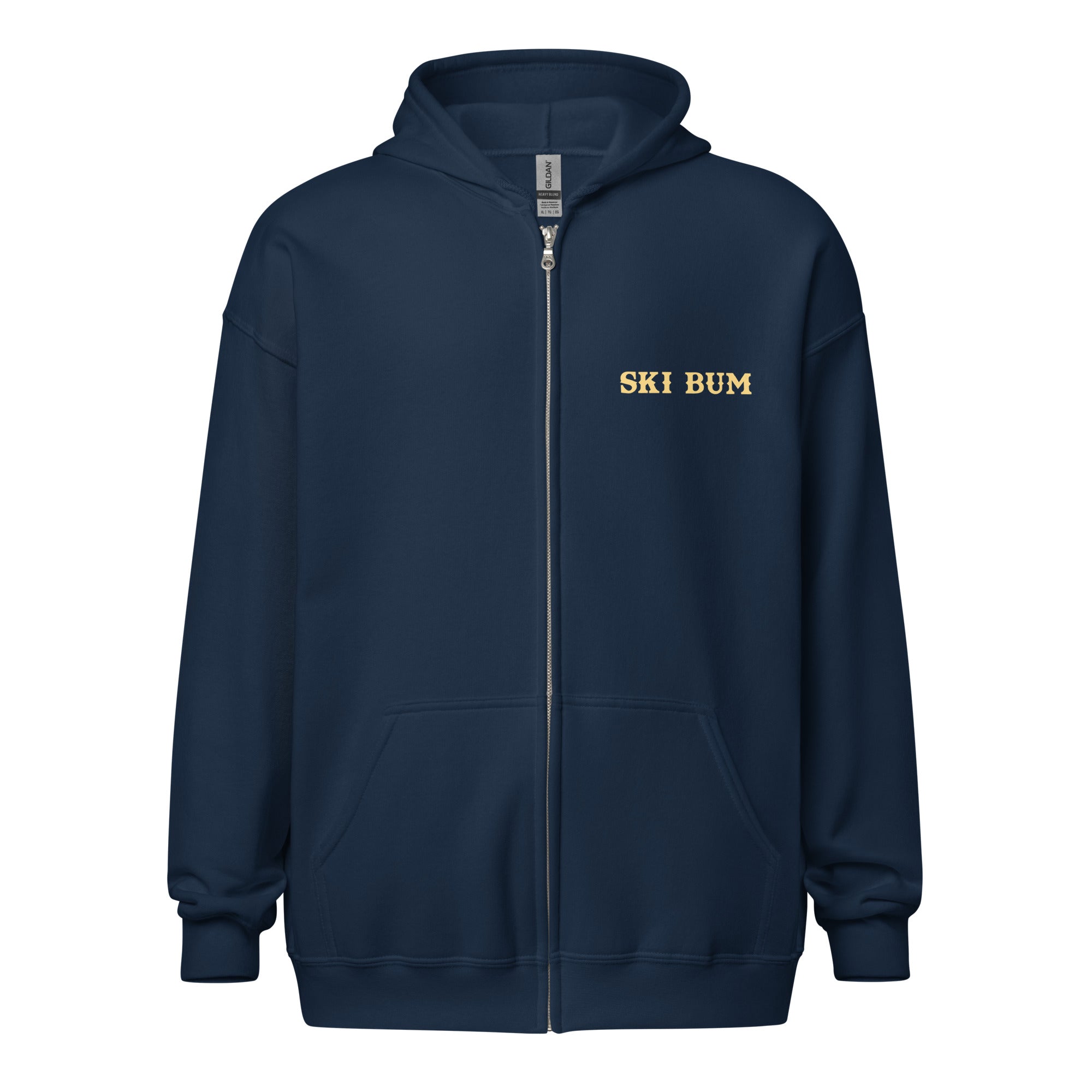 Unisex heavy blend zip hoodie Ski Bum light text (front & back)