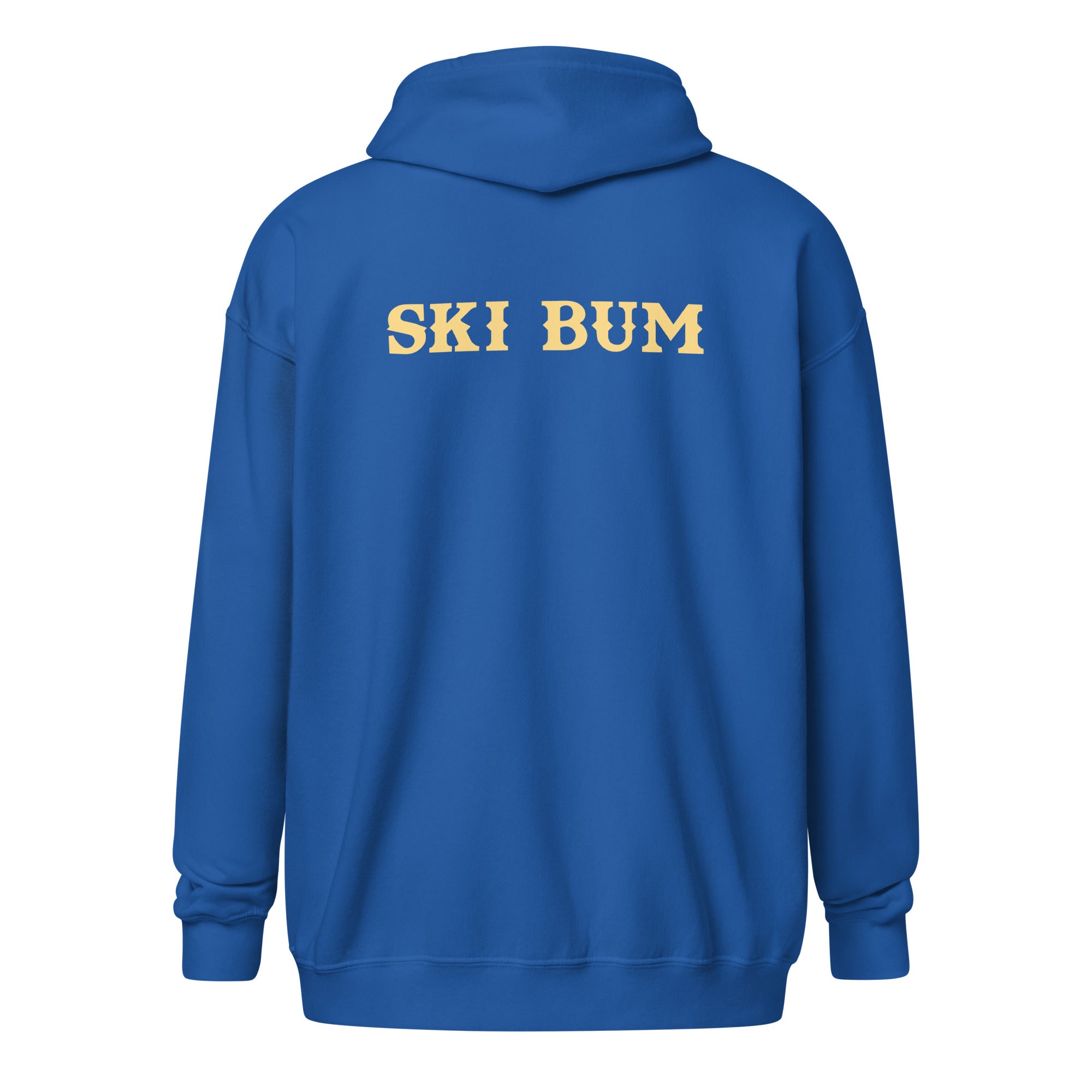 Unisex heavy blend zip hoodie Ski Bum light text (front & back)