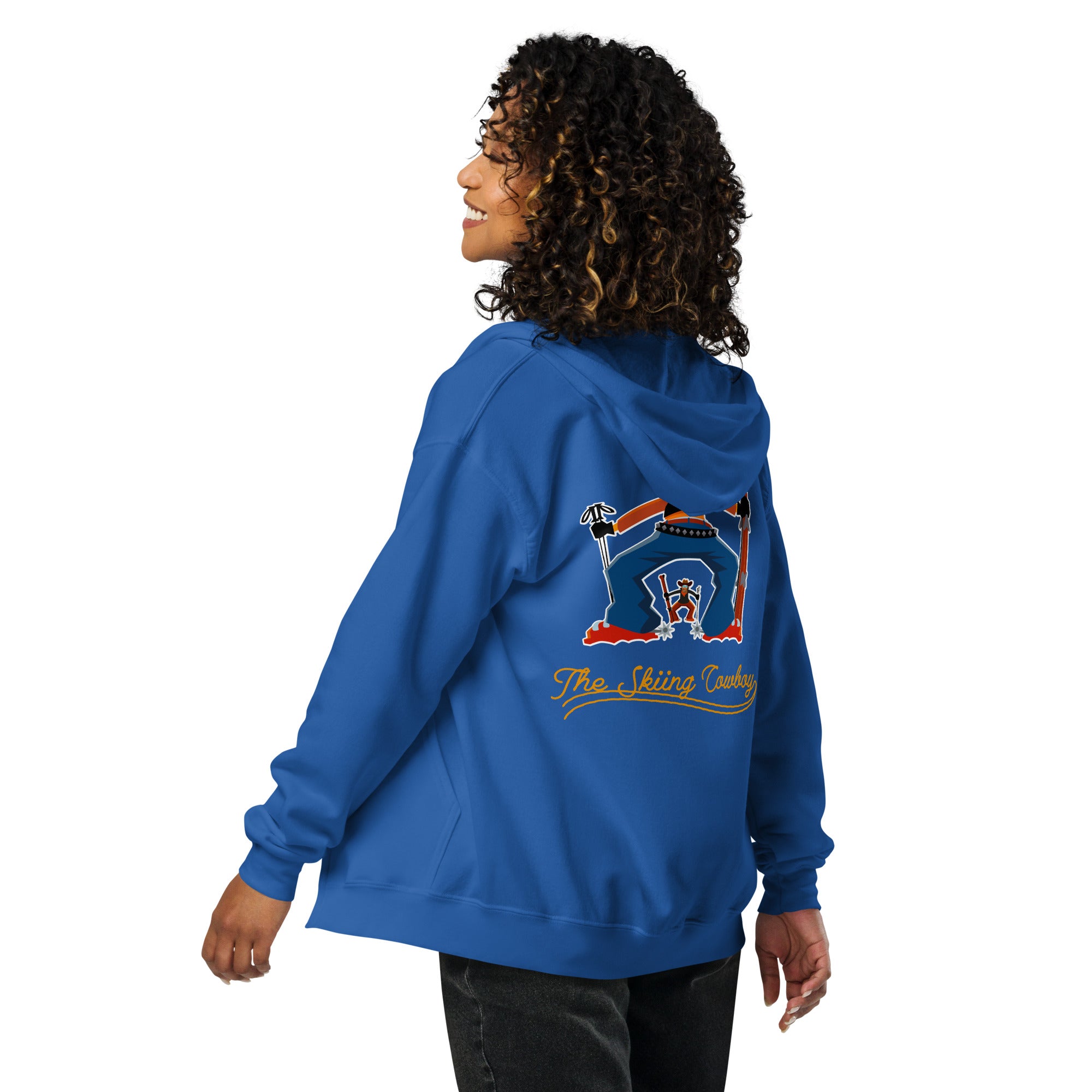 Unisex heavy blend zip hoodie Skiing Cowboy & Ski Duel Outline (front & back)