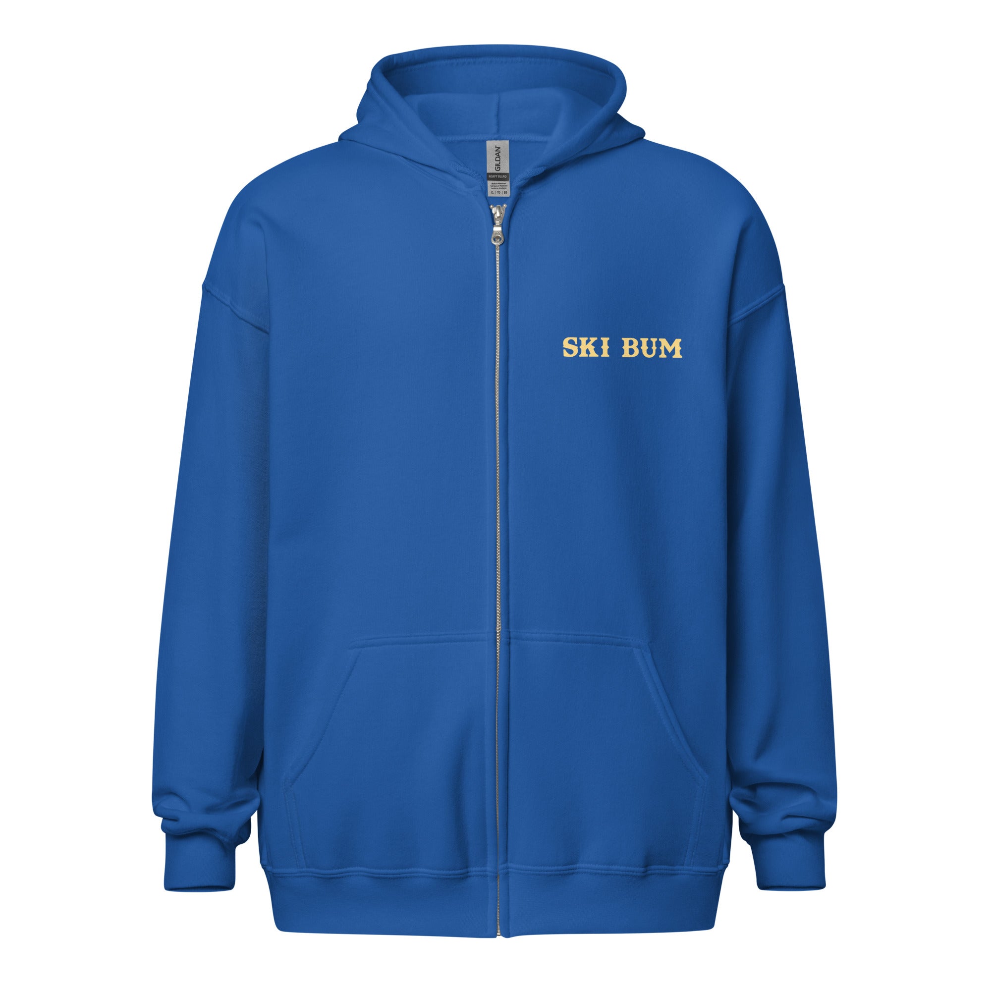 Unisex heavy blend zip hoodie Ski Bum light text (front & back)