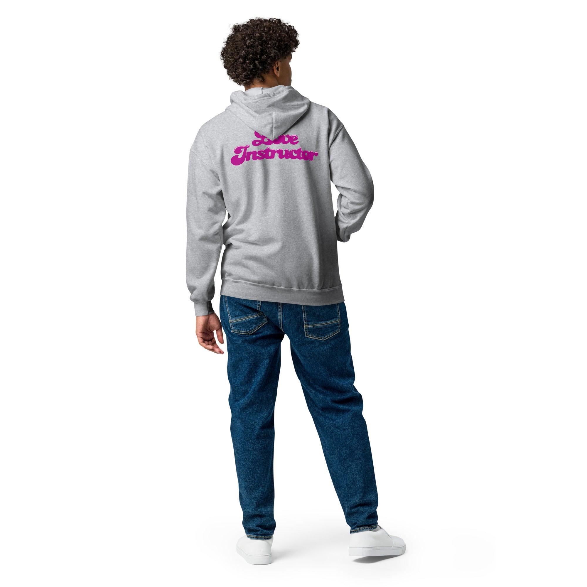 Unisex heavy blend zip hoodie Love Instructor Flamingo (front & back)