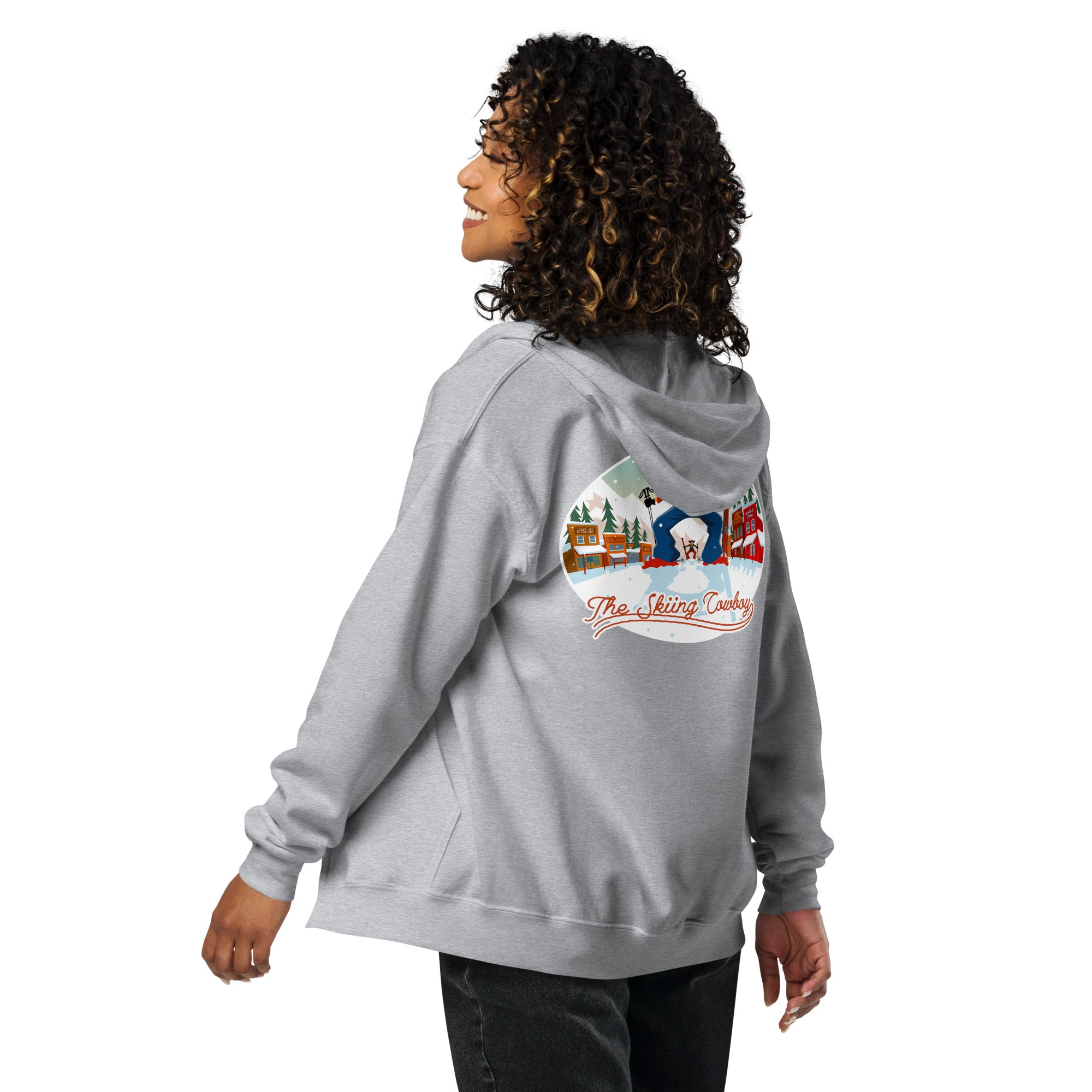 Unisex heavy blend zip hoodie Skiing Duel (front & back)