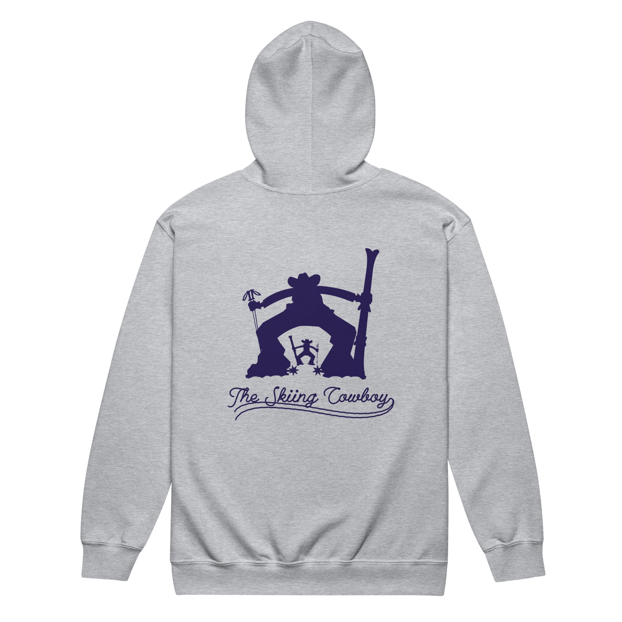 Unisex heavy blend zip hoodie The Skiing Cowboy Duel Silhouette (front & back)