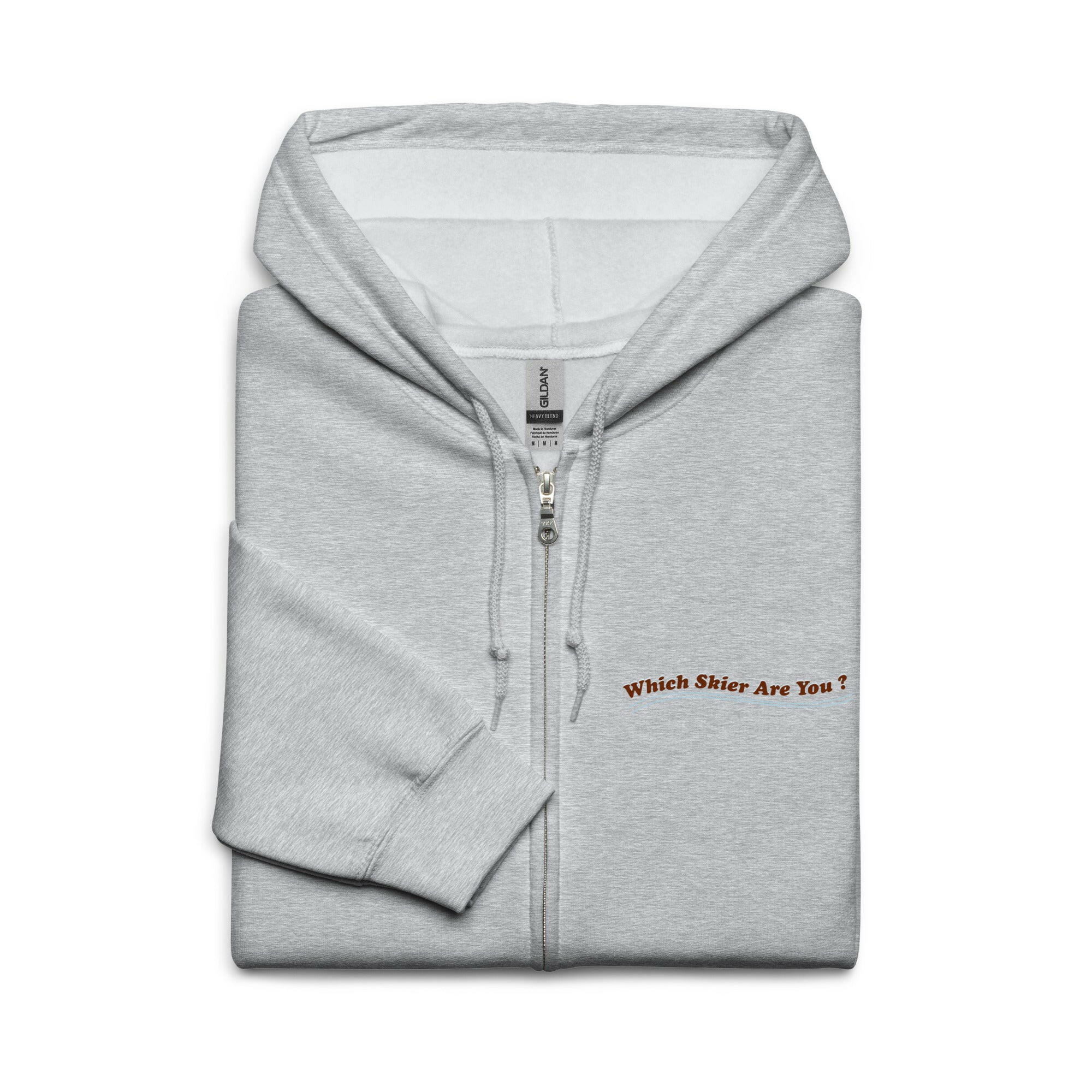 Unisex heavy blend zip hoodie Which skier are you? Speed Skier on light colors (front & back)