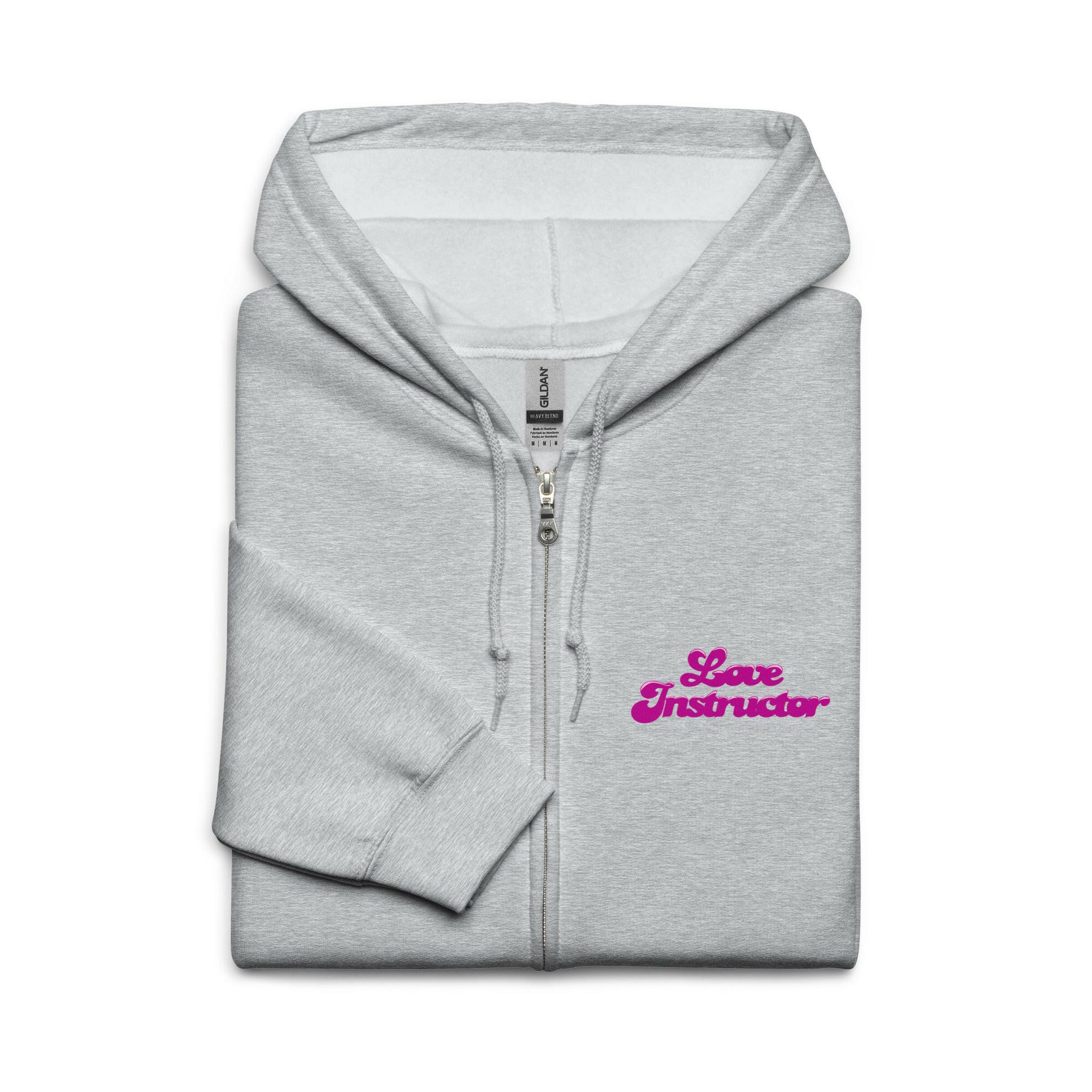 Unisex heavy blend zip hoodie Love Instructor First Lesson free (front & back)